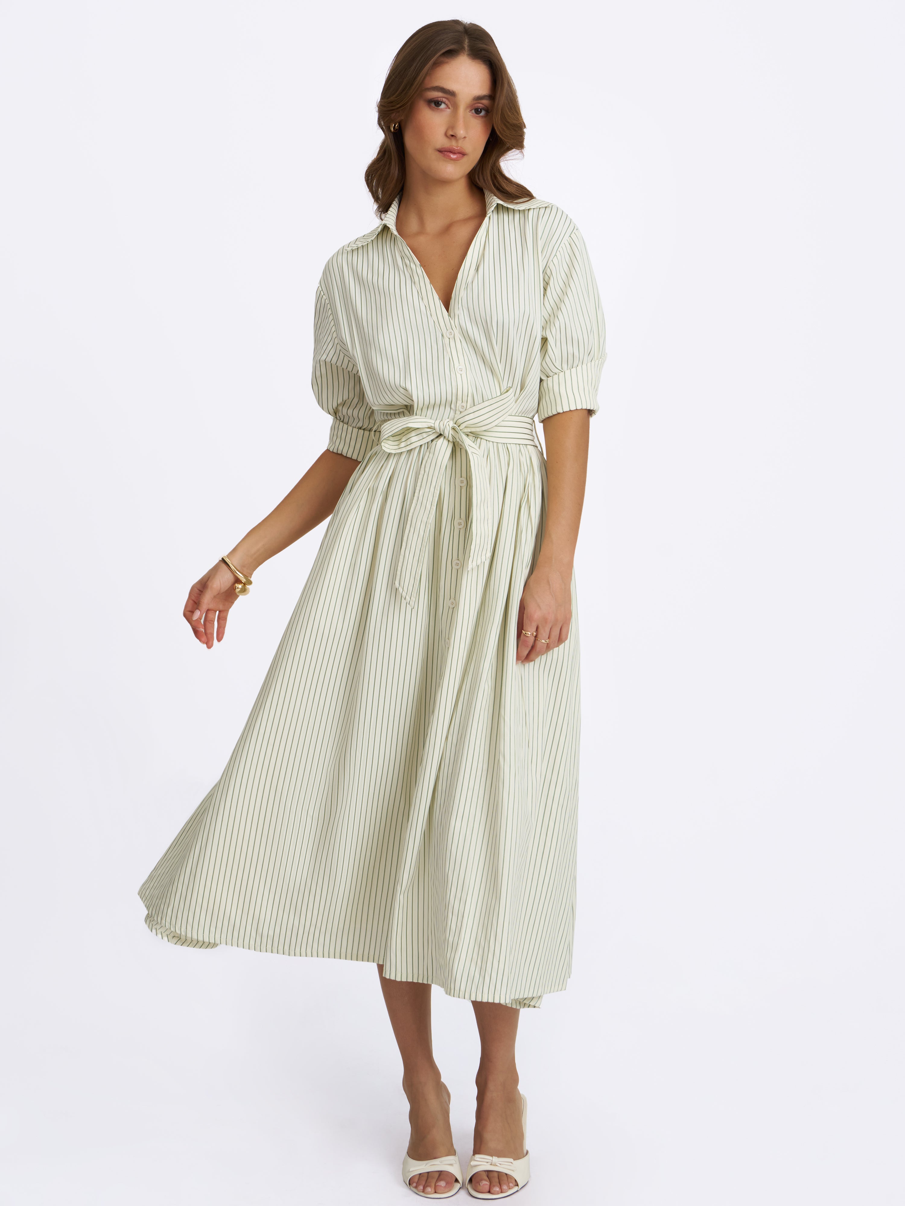 robe mi-longue rayée verte