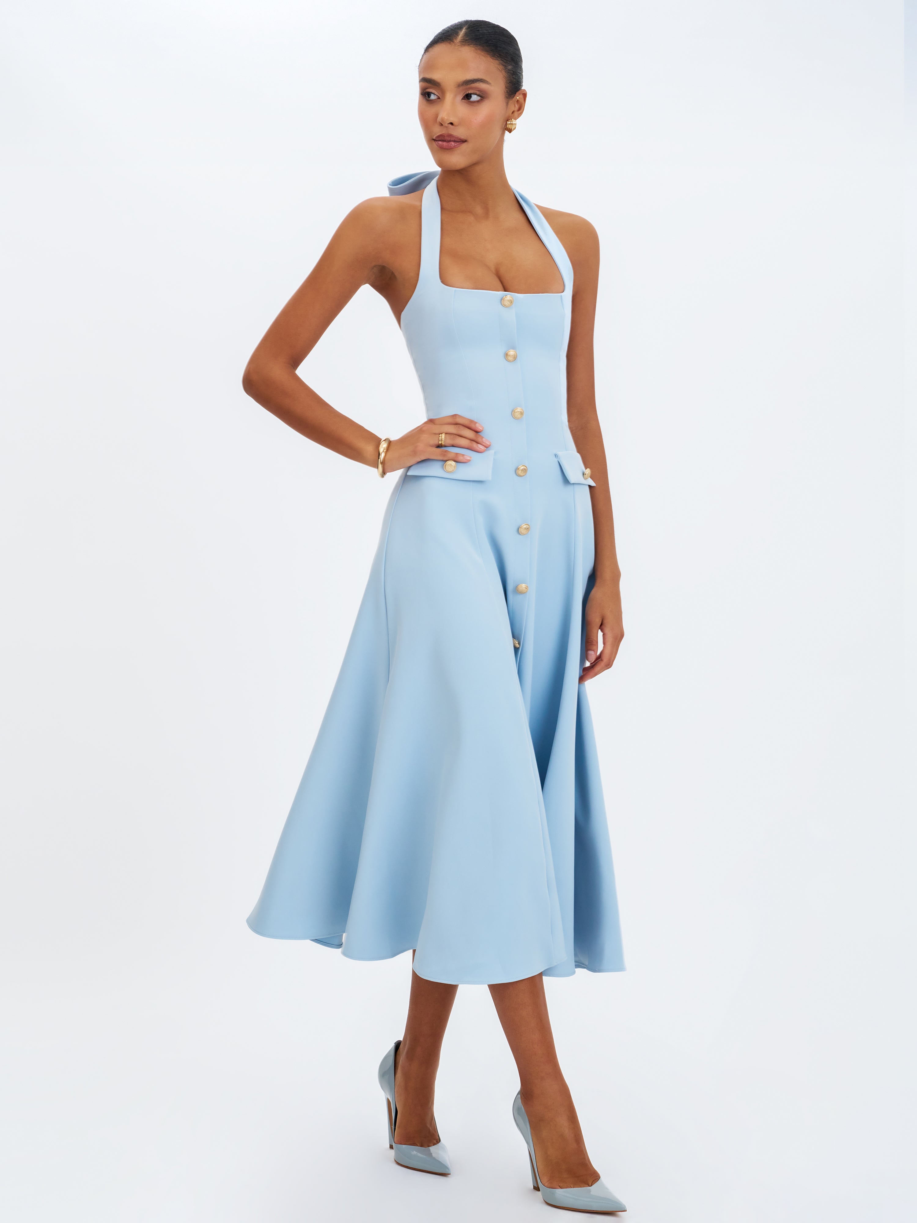 robe en crêpe bleu