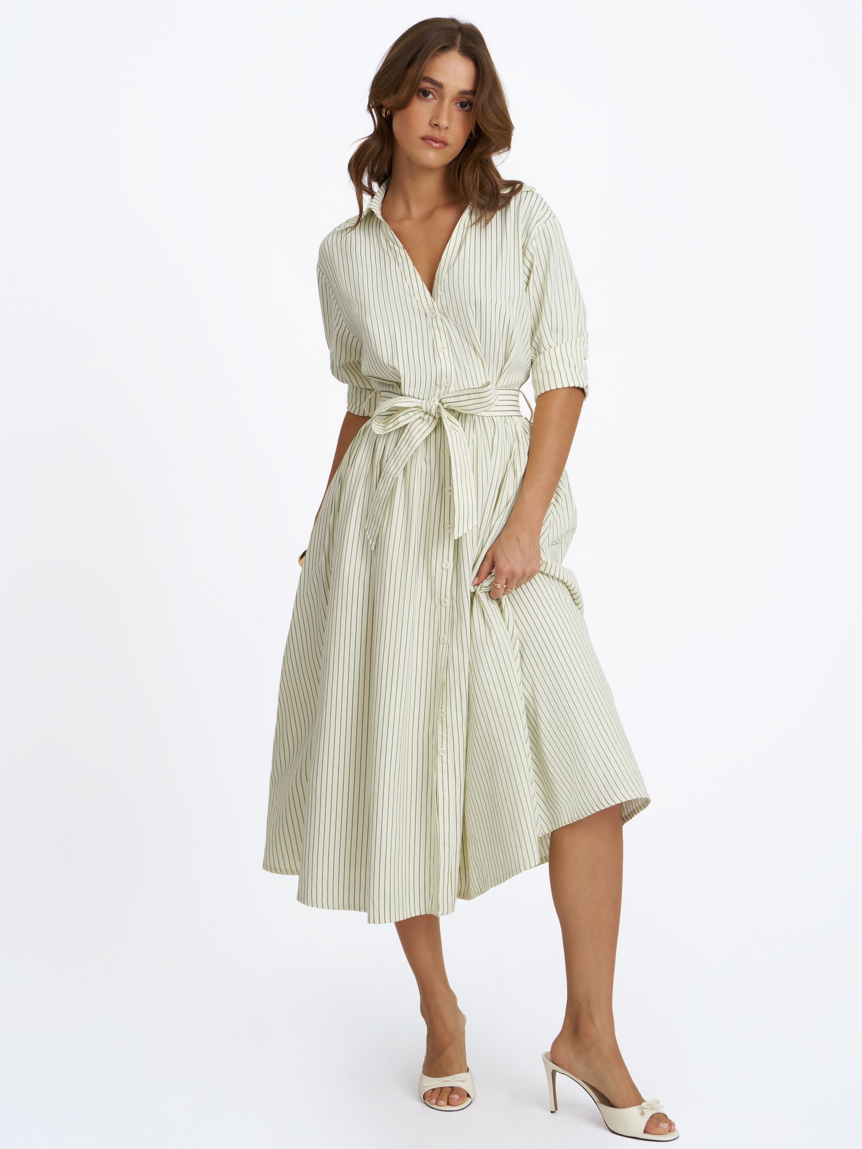 robe chemise midi à rayures vert pin