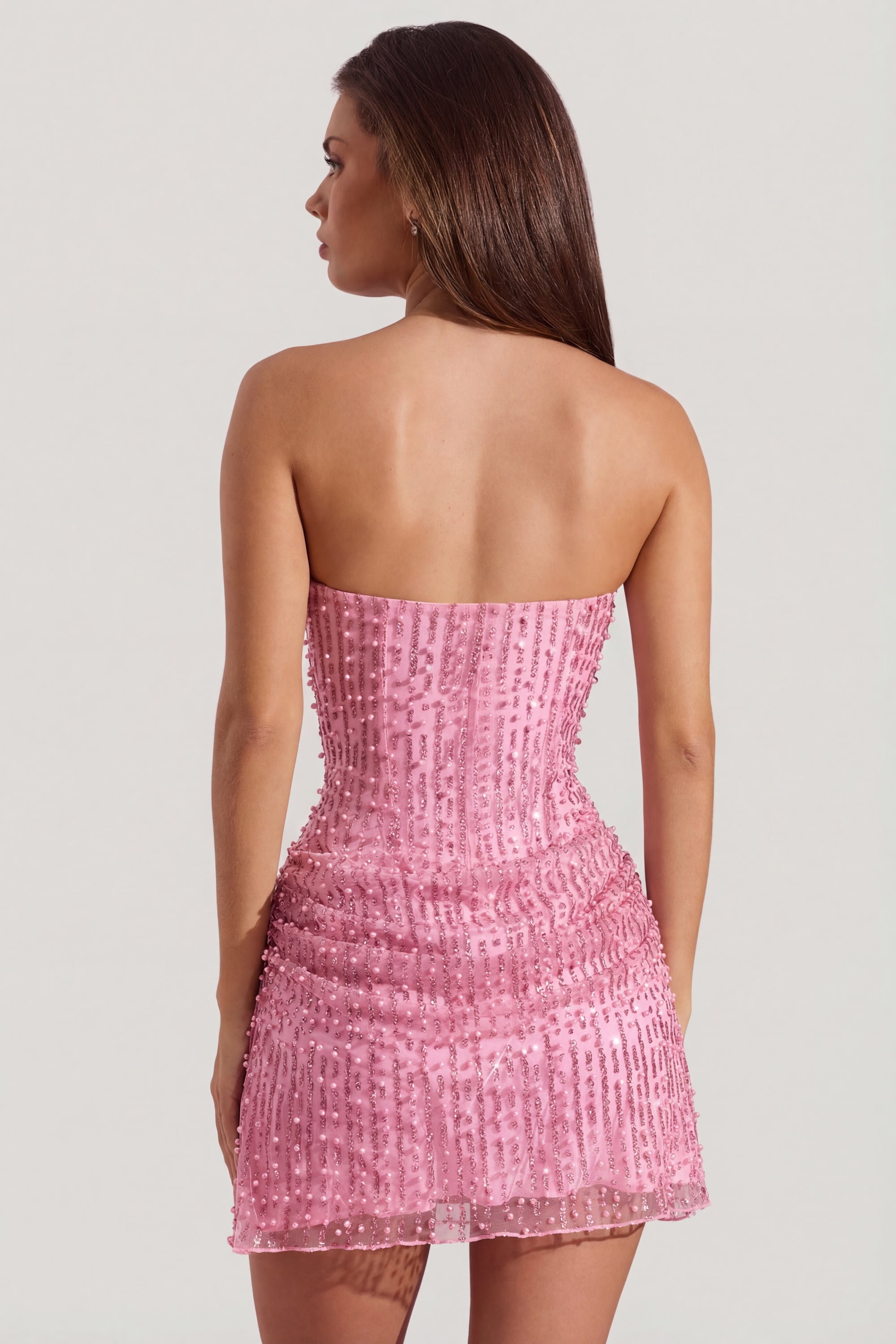 drapé sans bretelles rose
