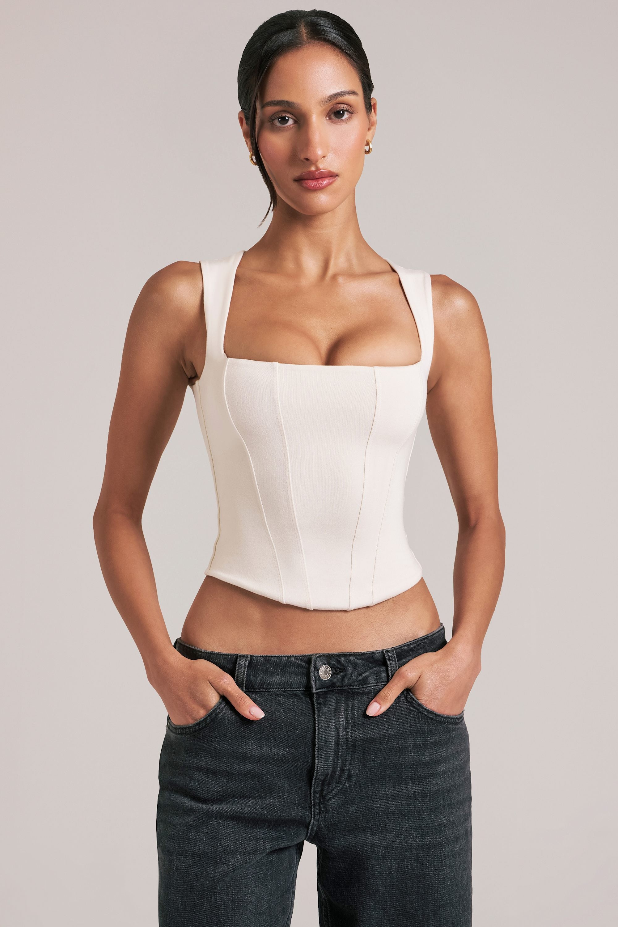 top encolure carrée ivoire