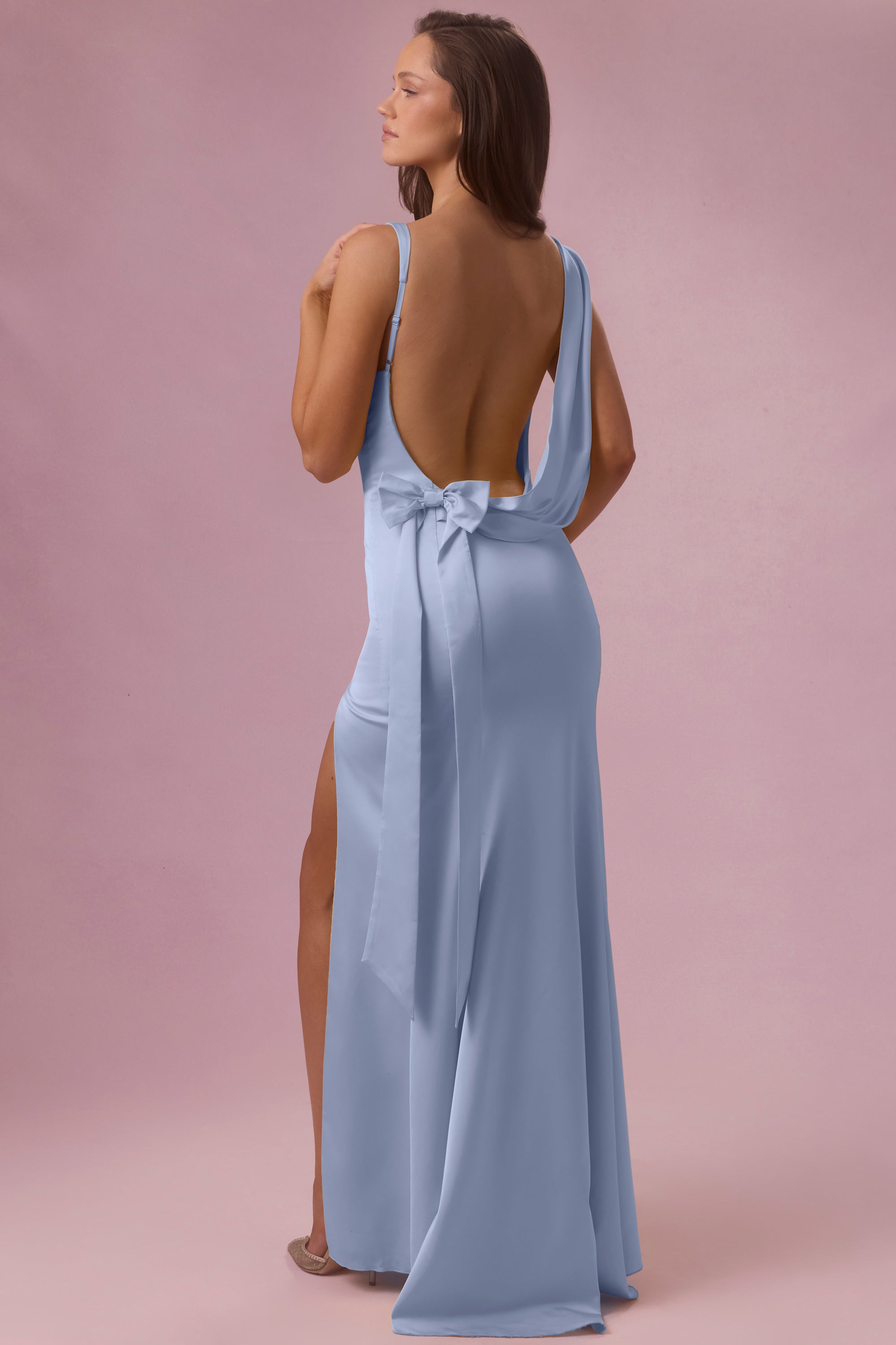 robe drapée bleu poudré