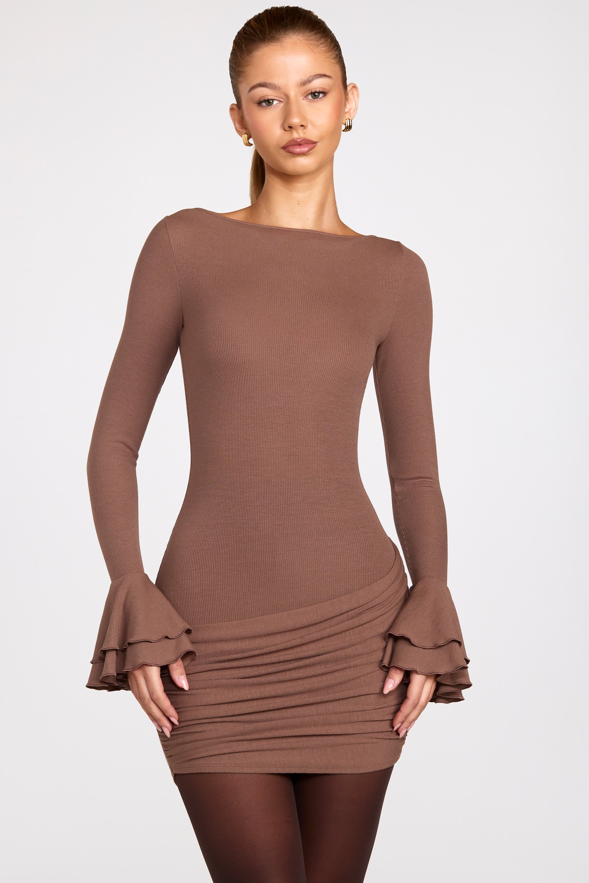 robe mocha à manches longues