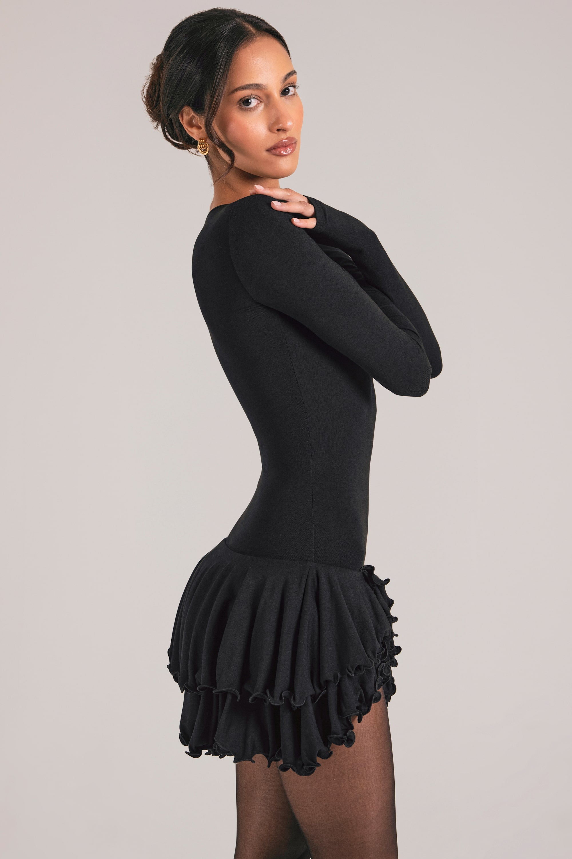 V-Neck Ruffle Skirt Mini Dress