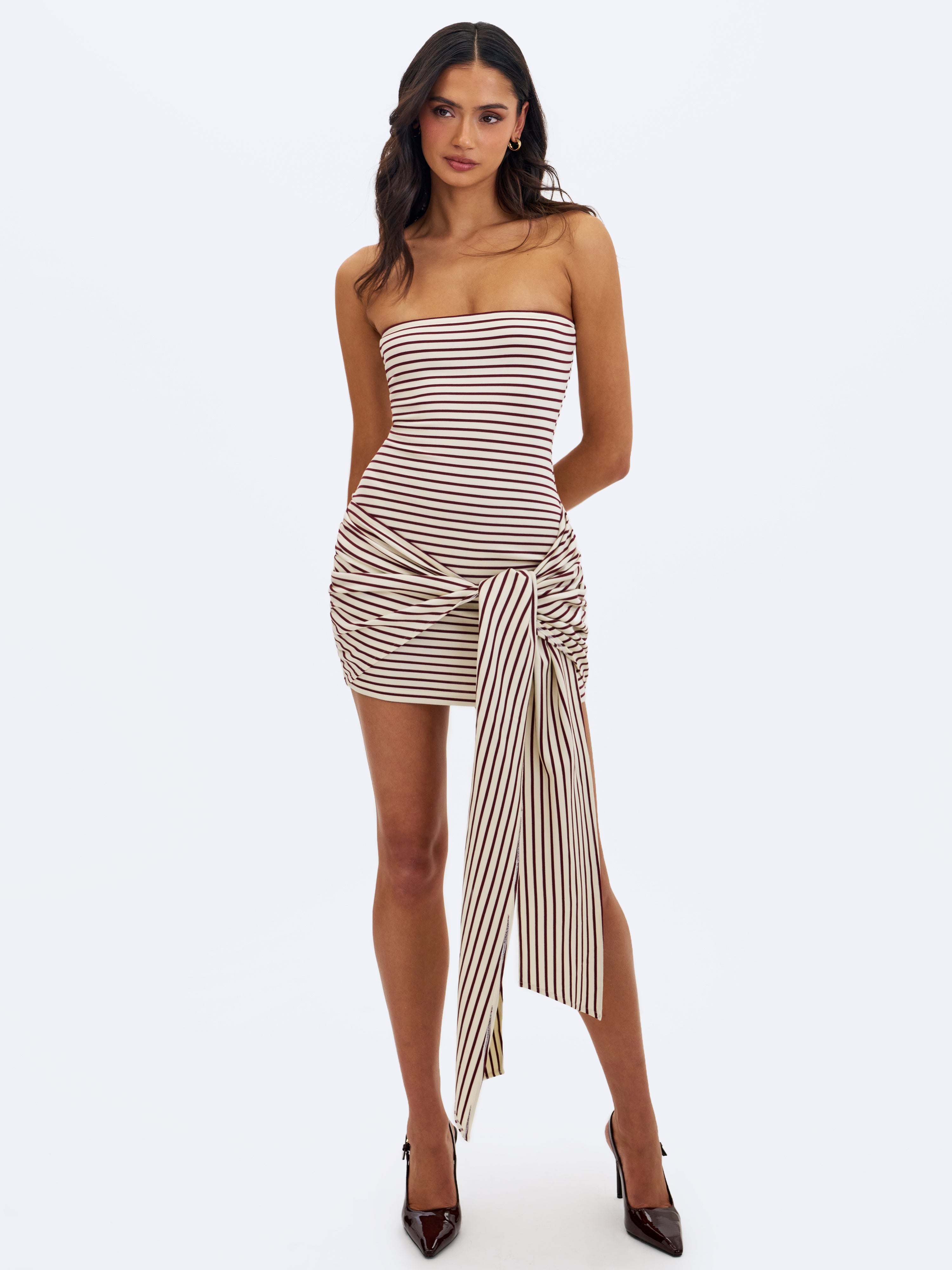 robe mini rayée ivoire et bordeaux