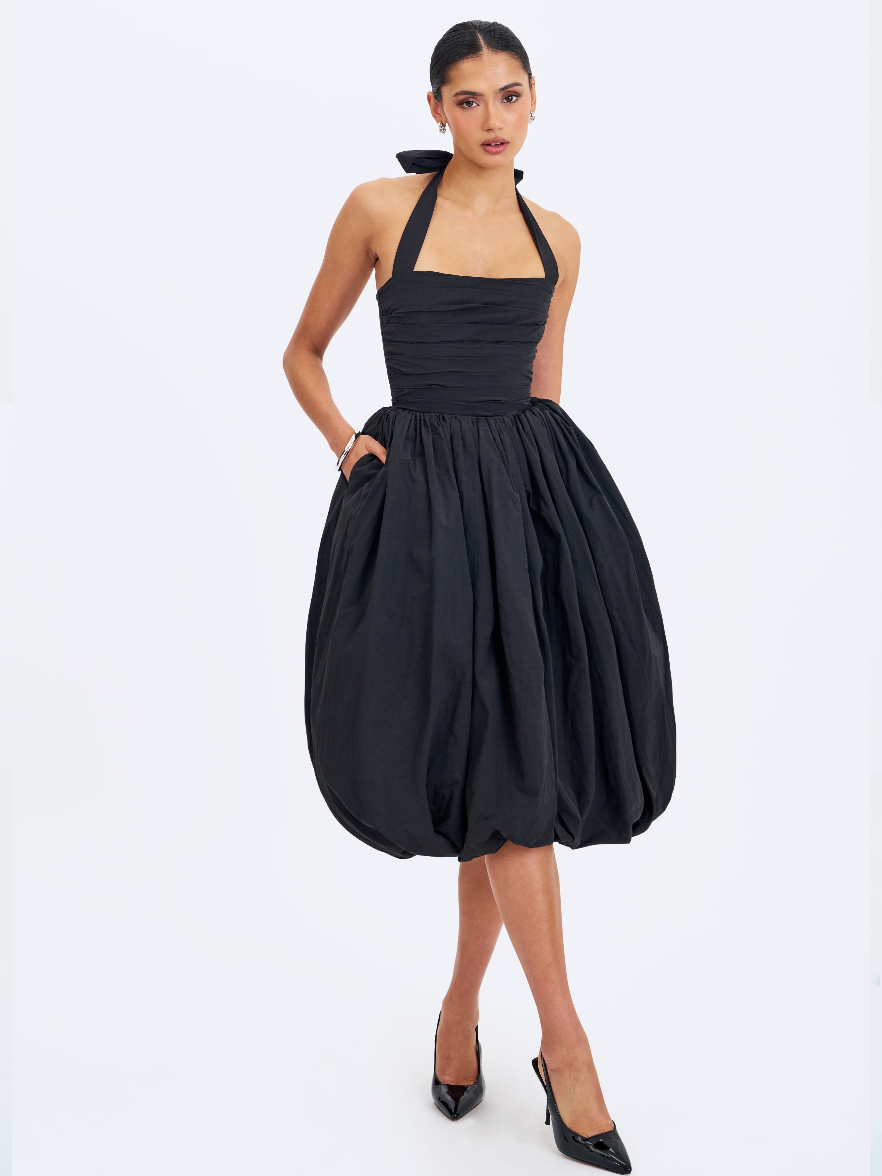robe mi-longue taffetas noir