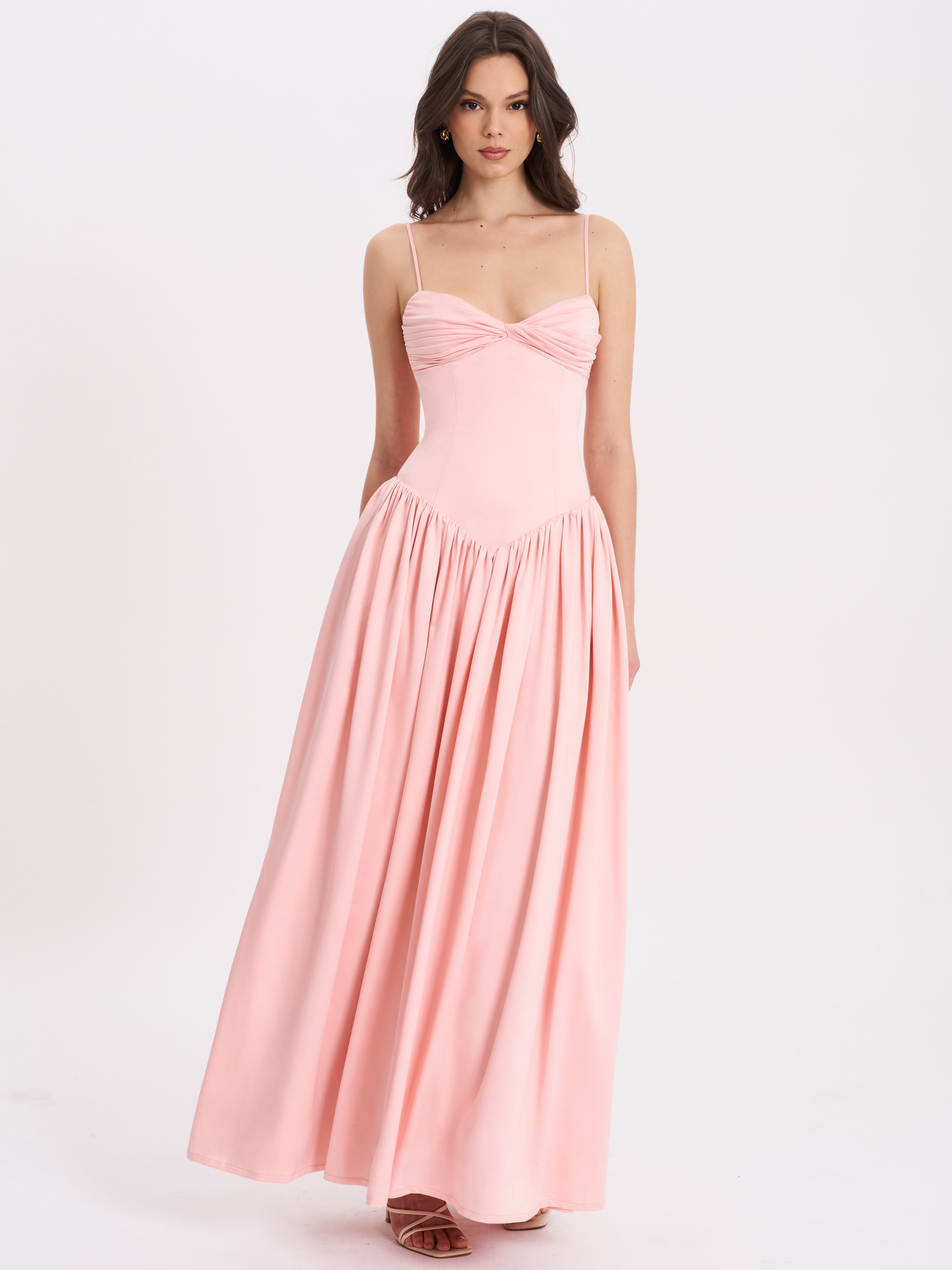 Najwa Baby Pink Ruched Breast Dress