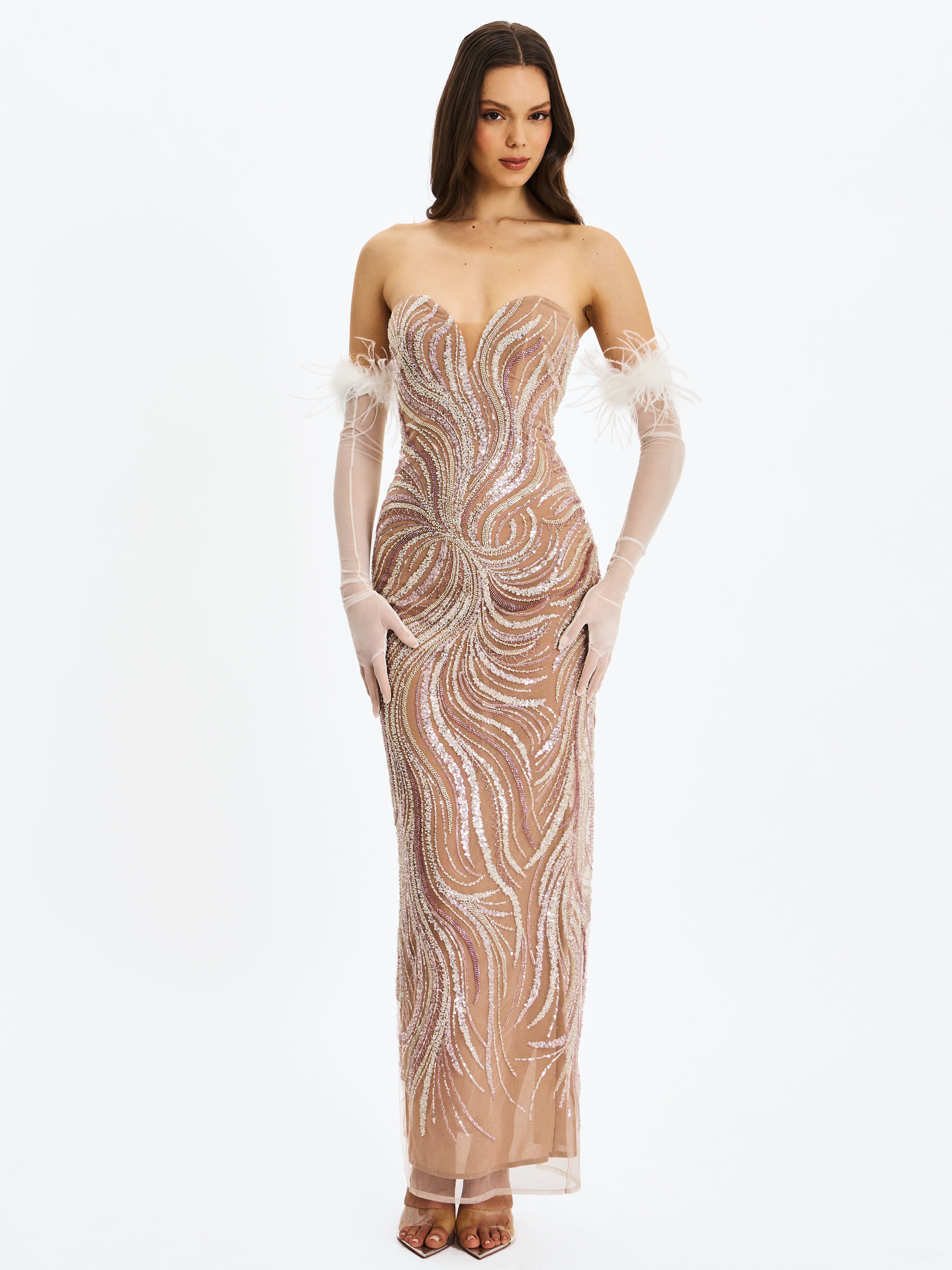 robe de soirée perles abricot
