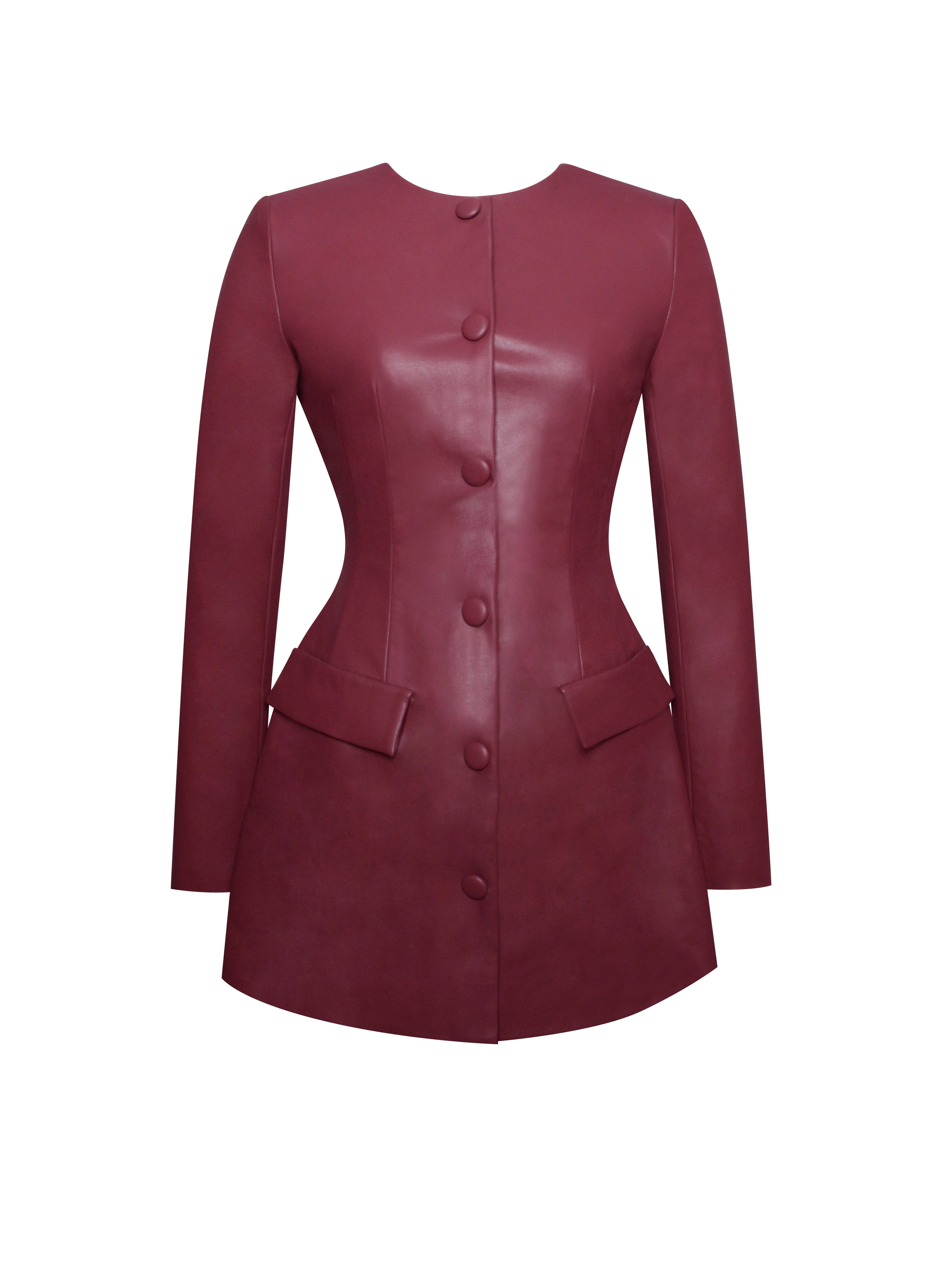 confortable robe bordeaux en simili cuir