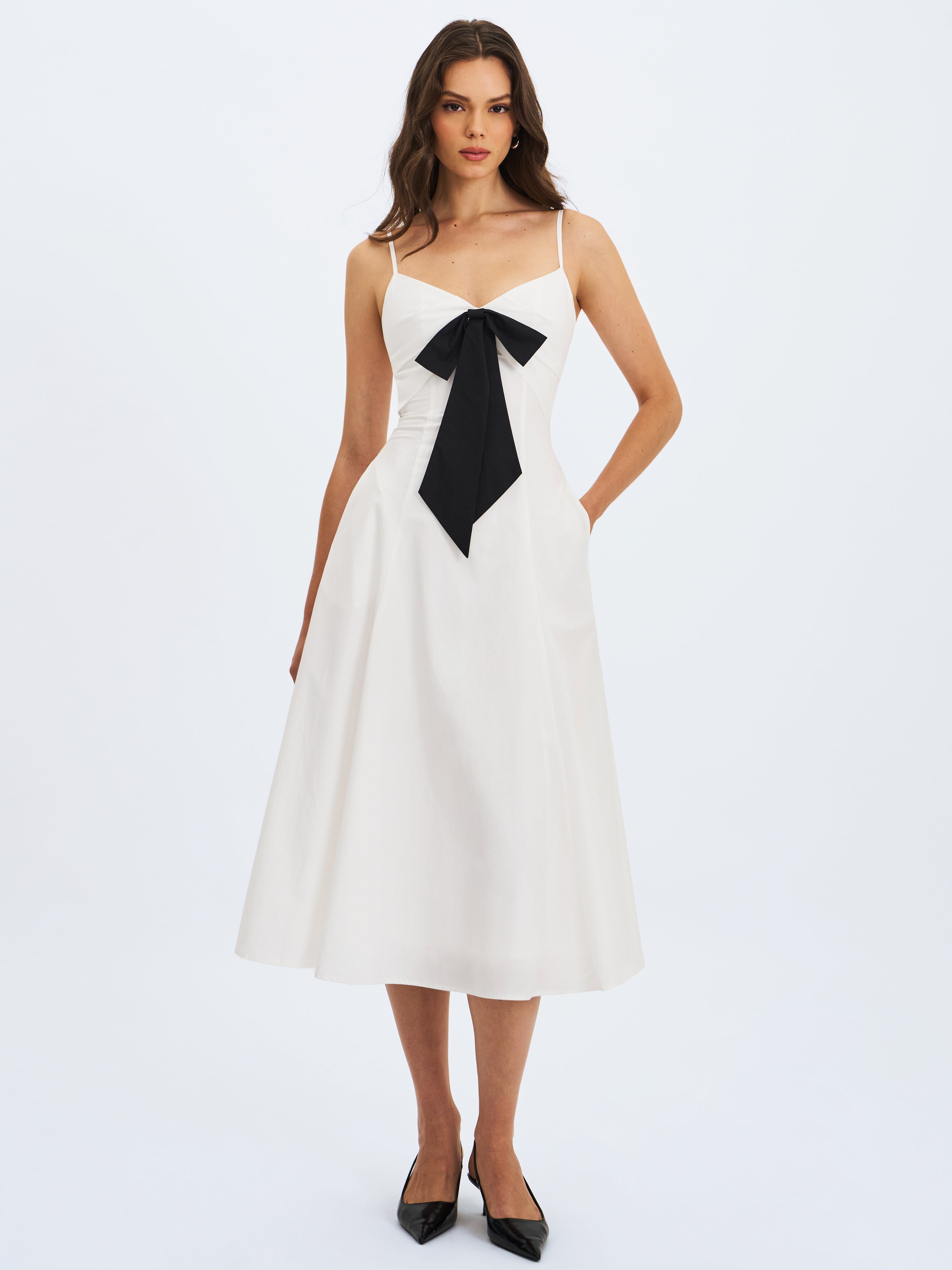 robe corinne white poplin flared midi