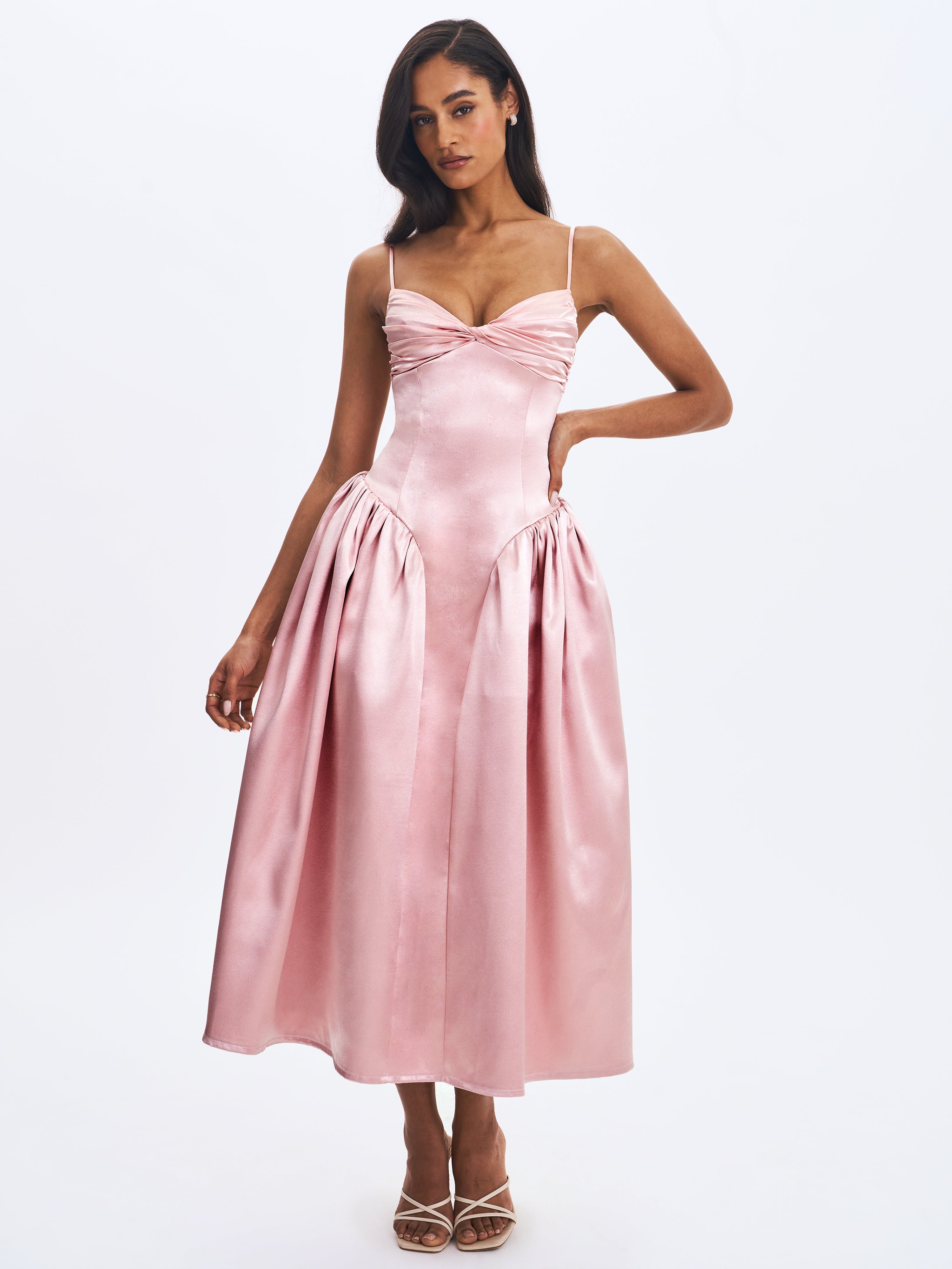 robe midi en satin rose