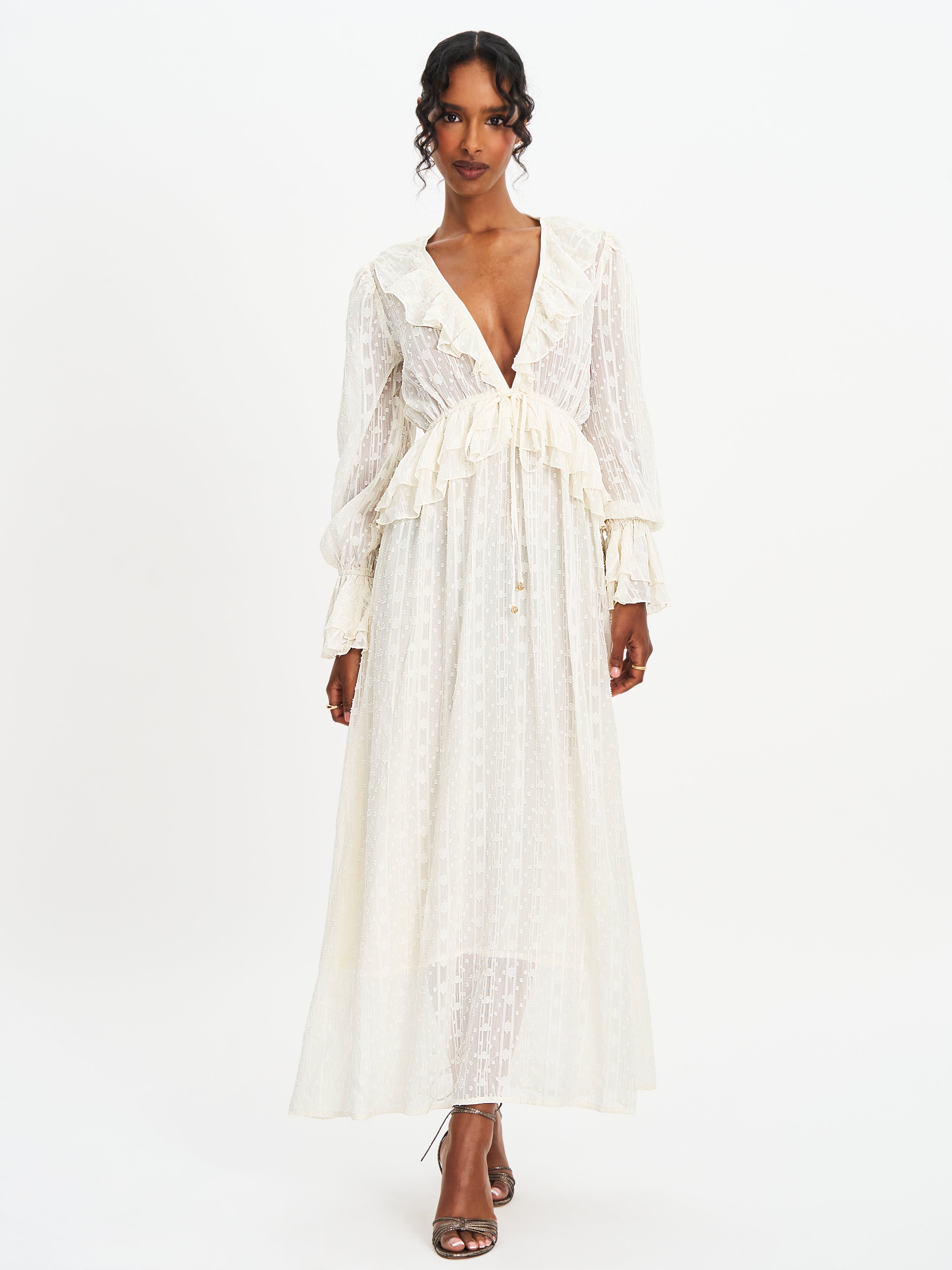 robe maxi jacquard chiffon écru