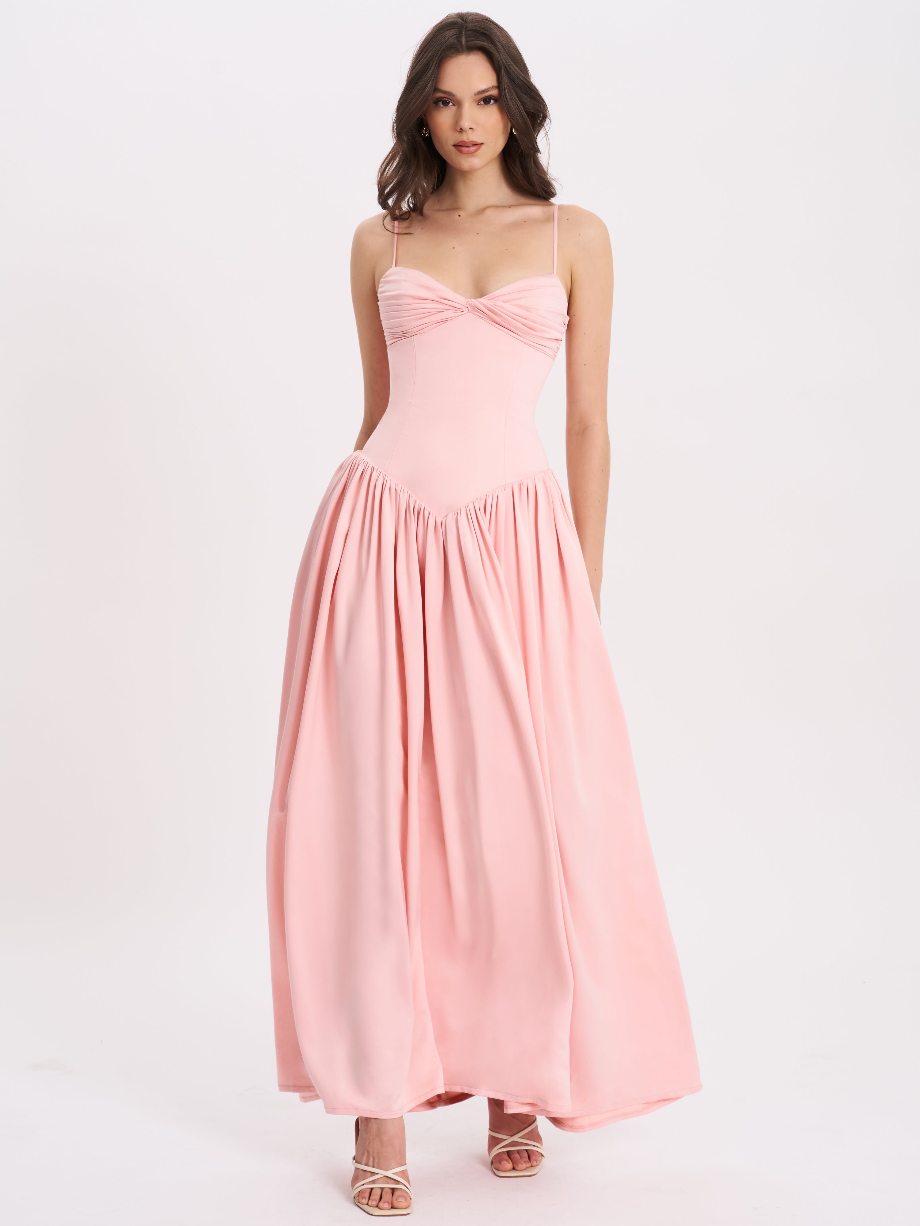 robe longue rose doux