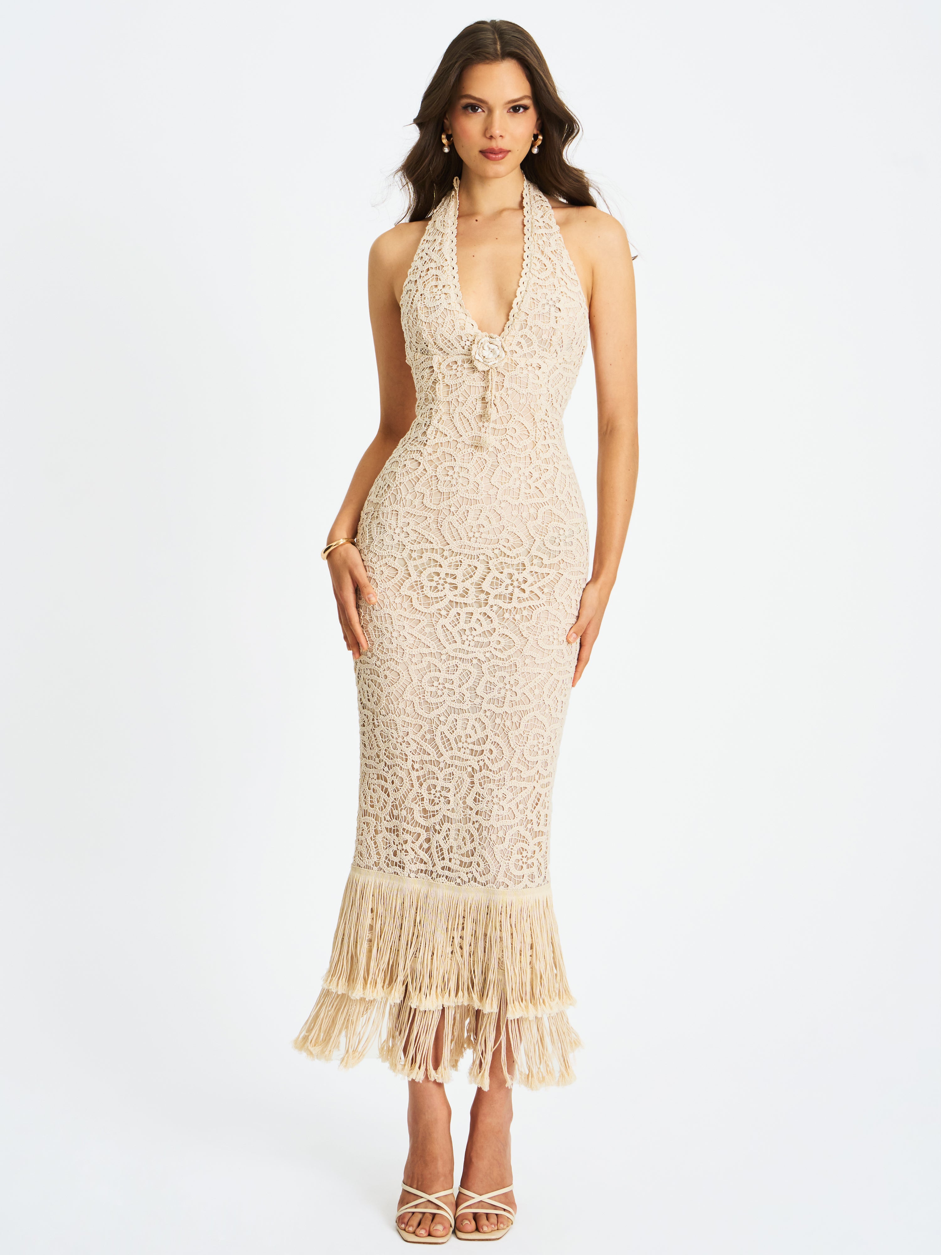robe longue crochet blanc cassé