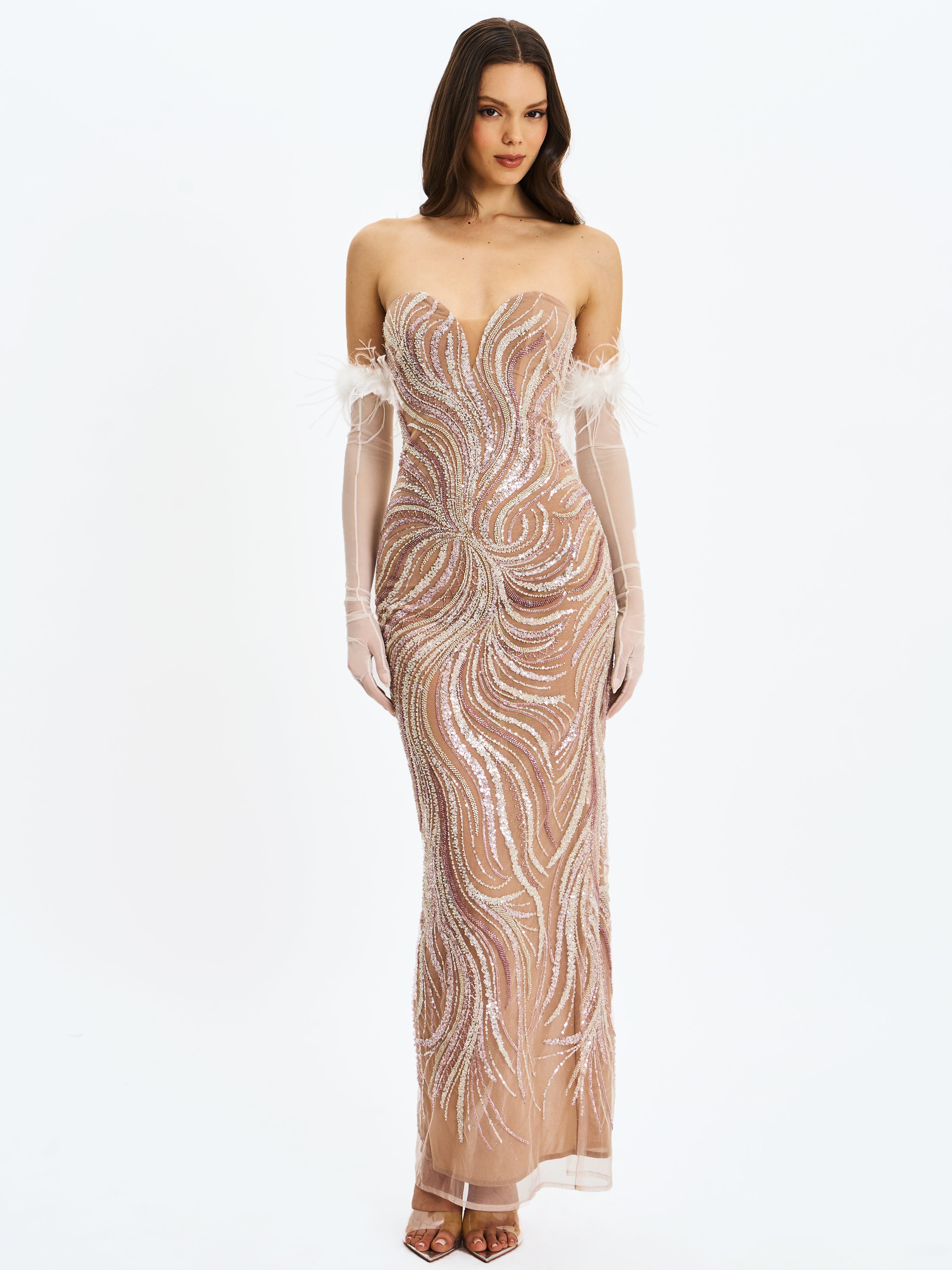 robe maxi sequins abricot