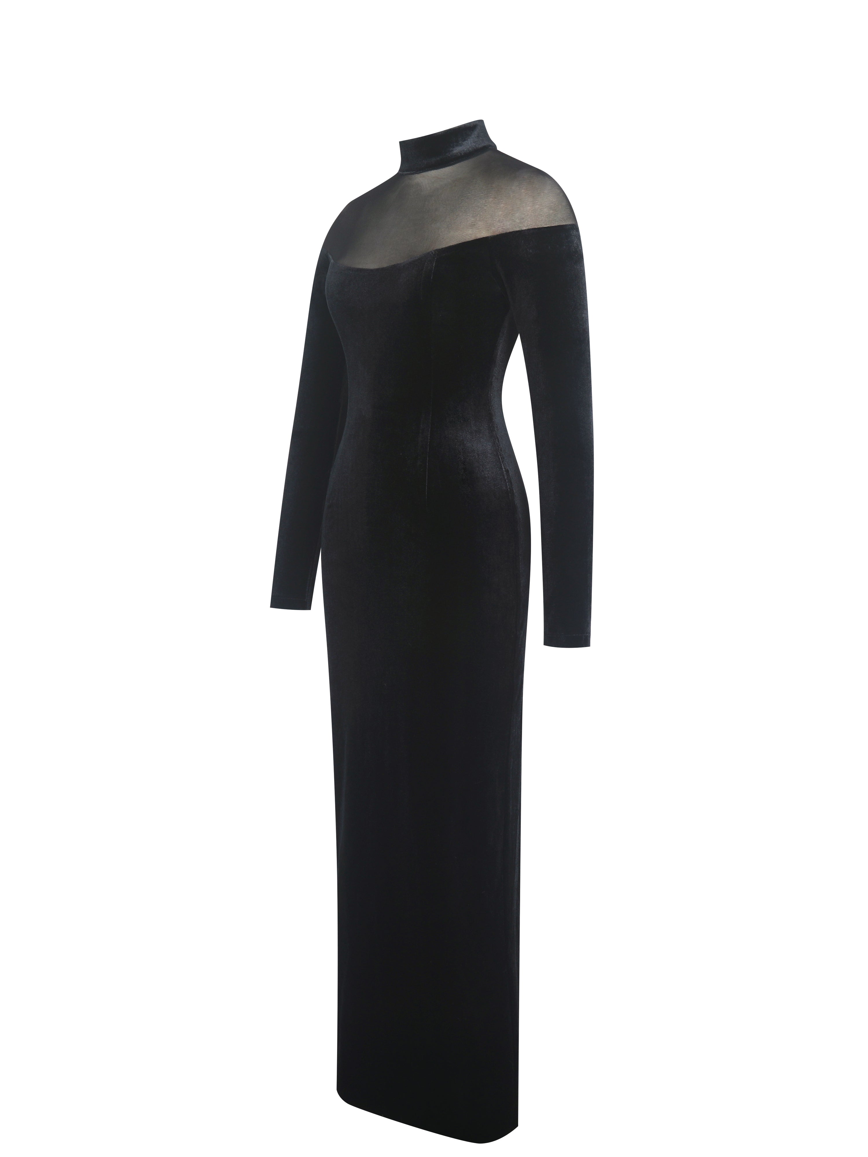 silhouette robe Blair Black Sheer Mock Neck