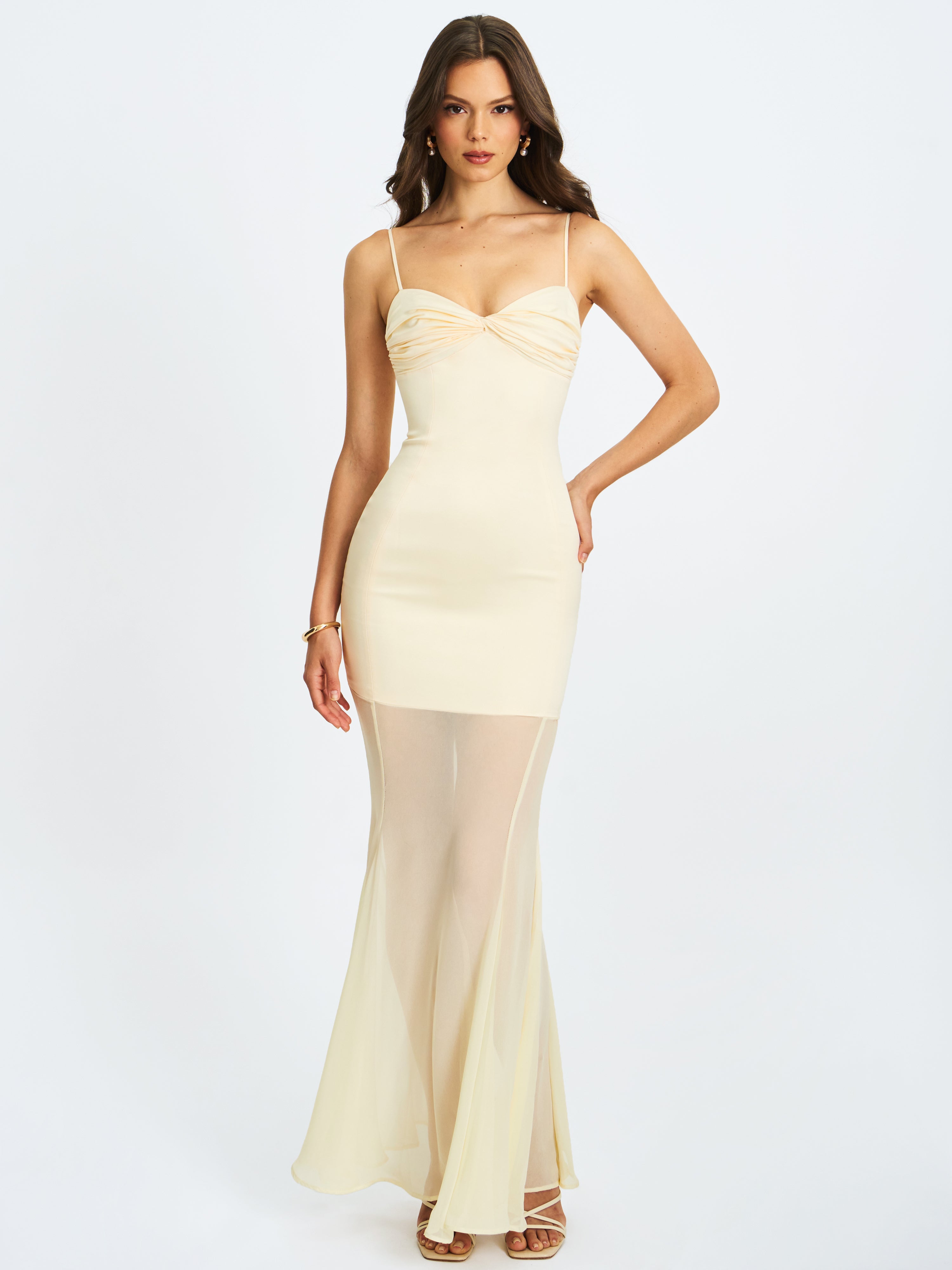détail bustier ruché robe maxi