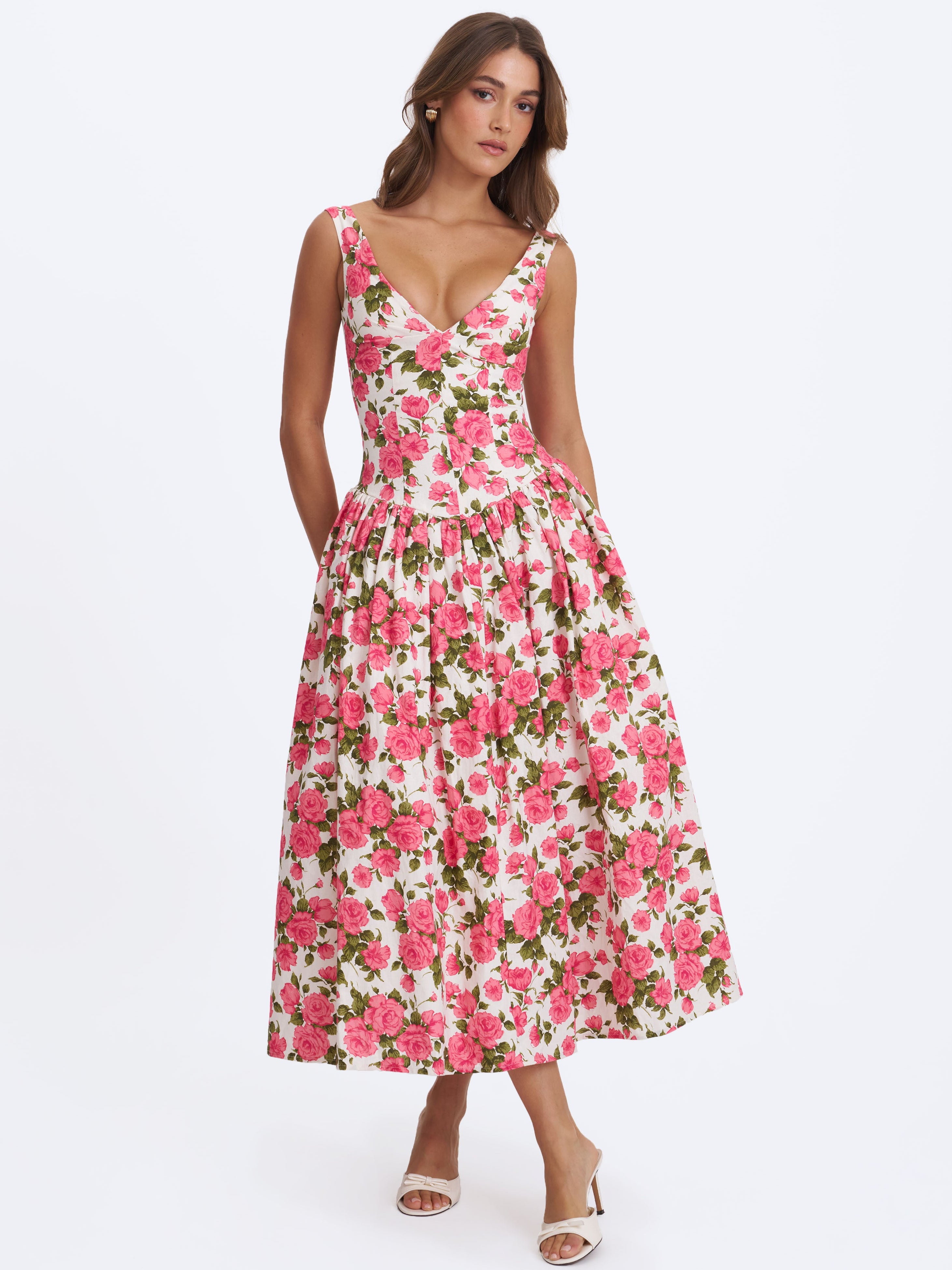 robe en lin floral rose et raffinée