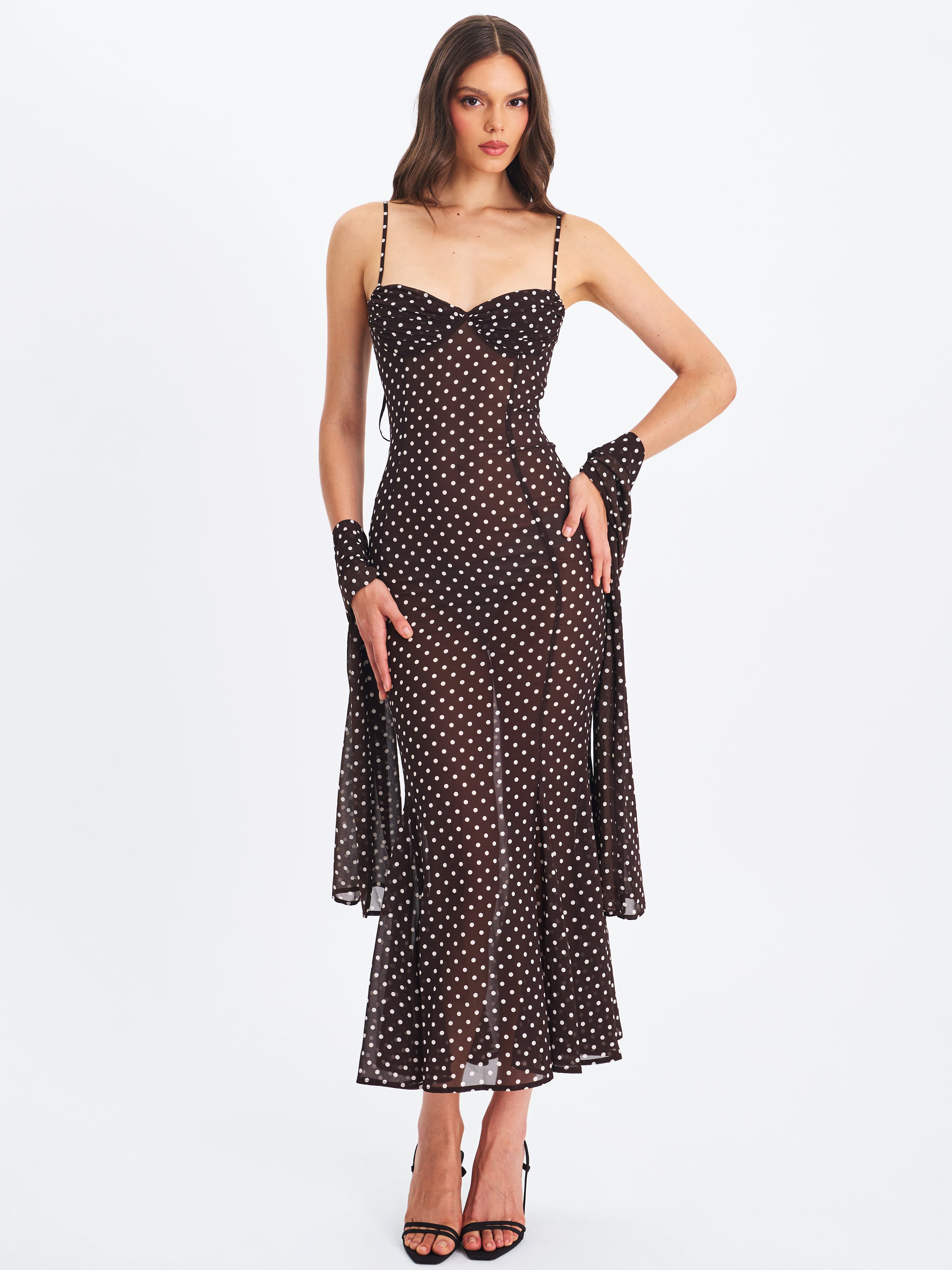 robe maxi à pois marron
