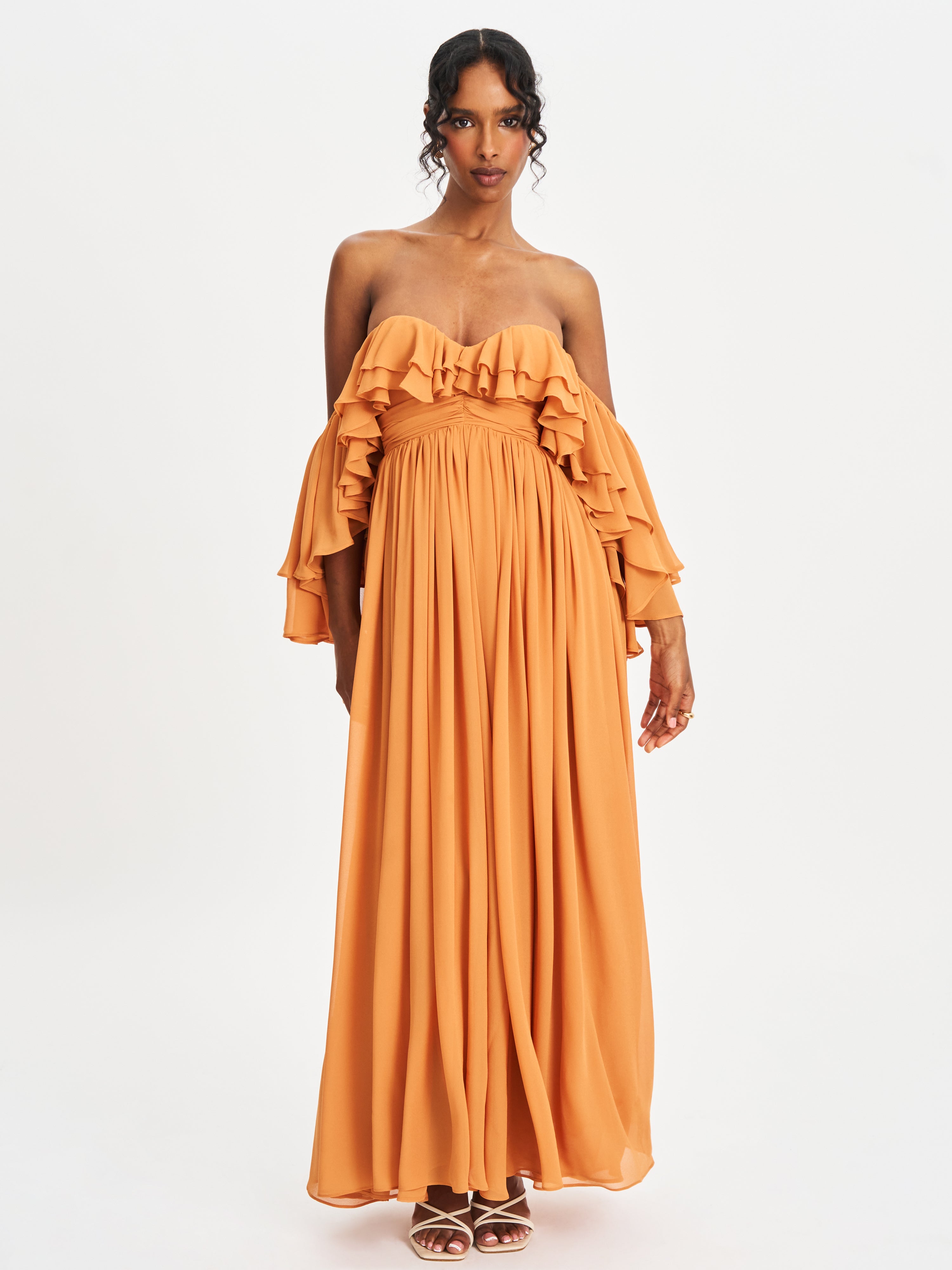 robe longue en chiffon brique