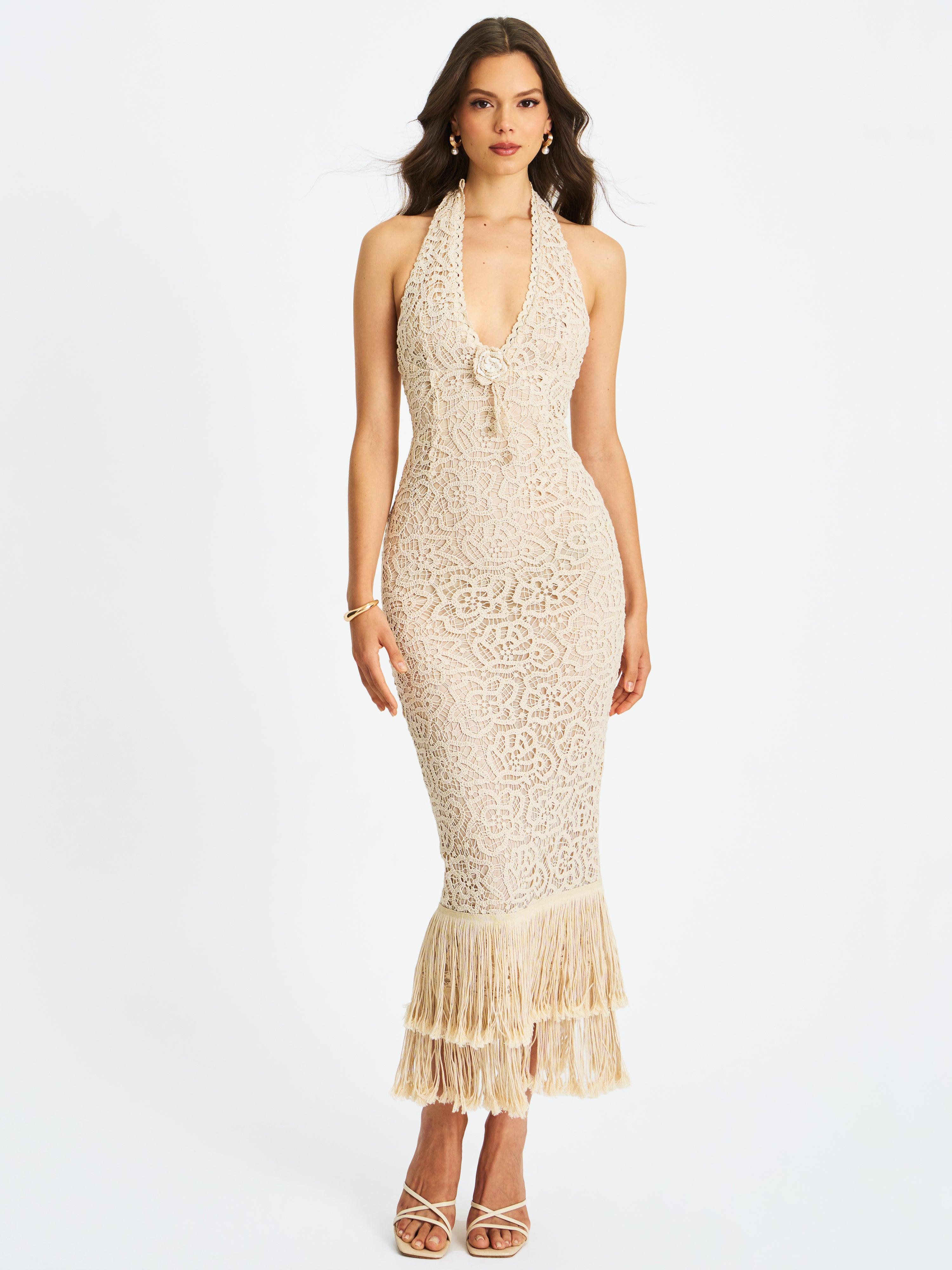 robe maxi franges élégantes