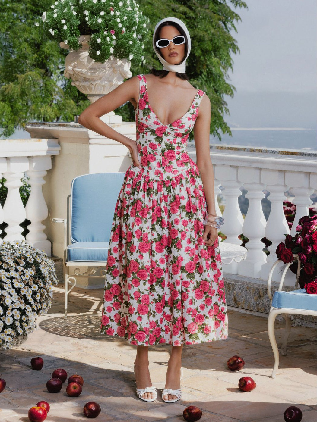 robe midi lingerie florale rose