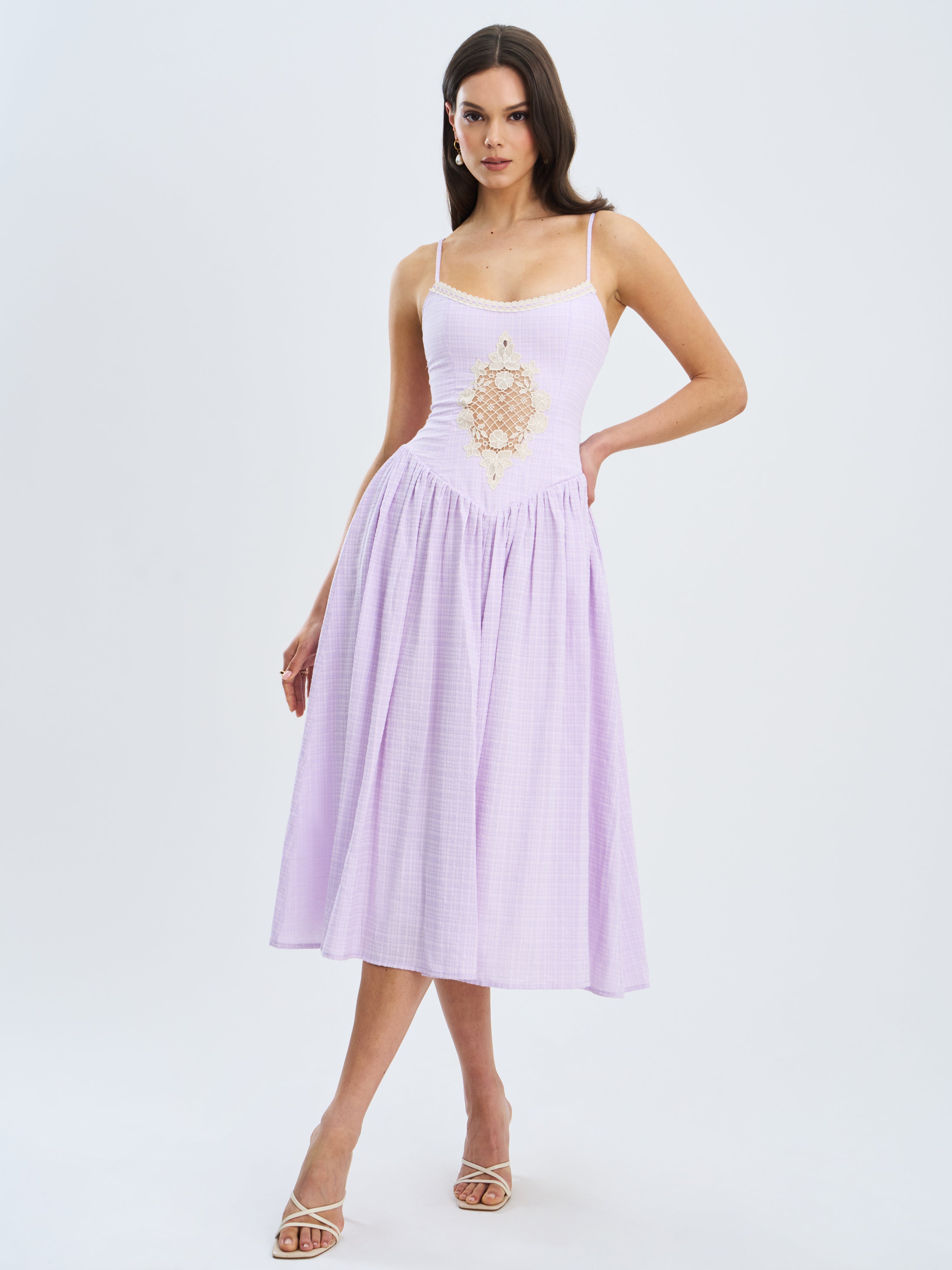 Robe seersucker dentelle lavande