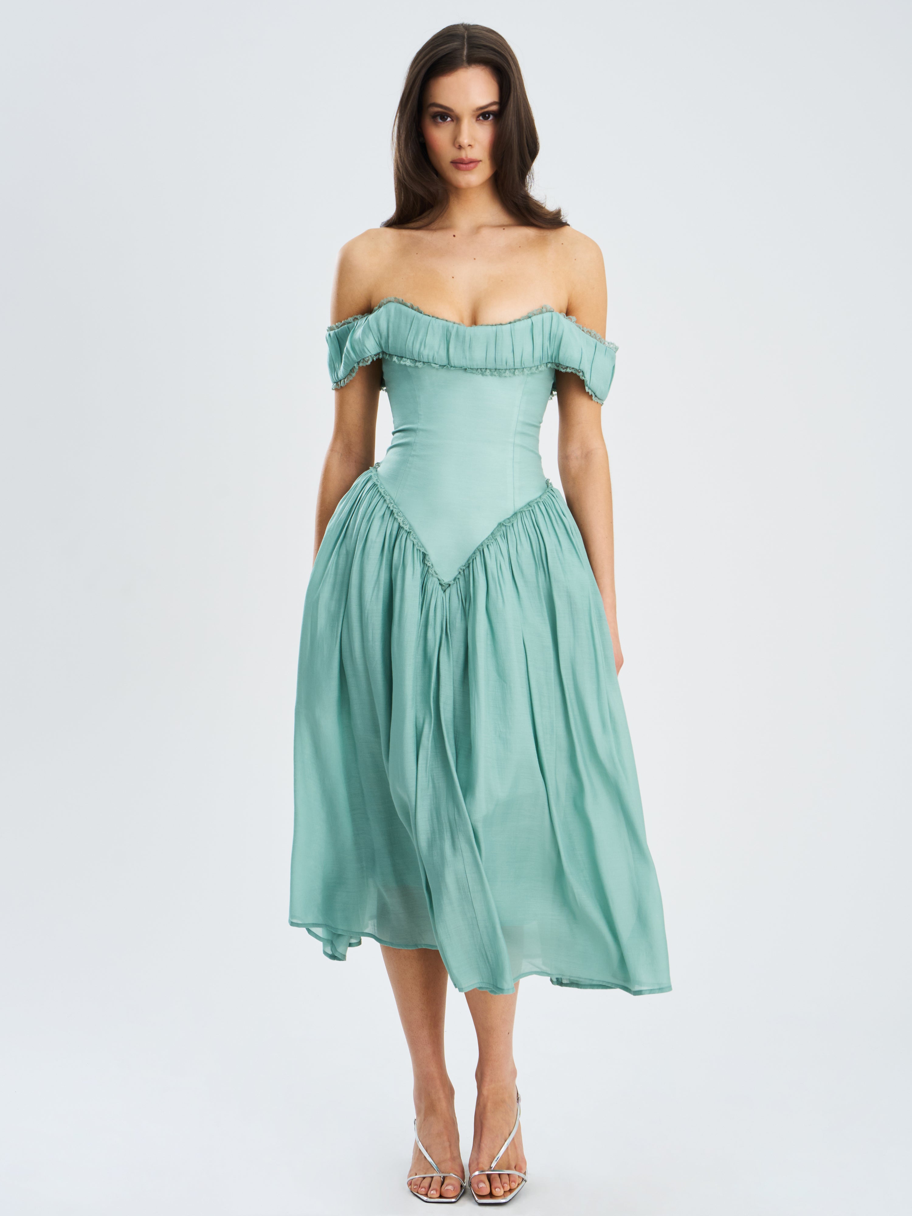 Xavy teal off shoulder dress