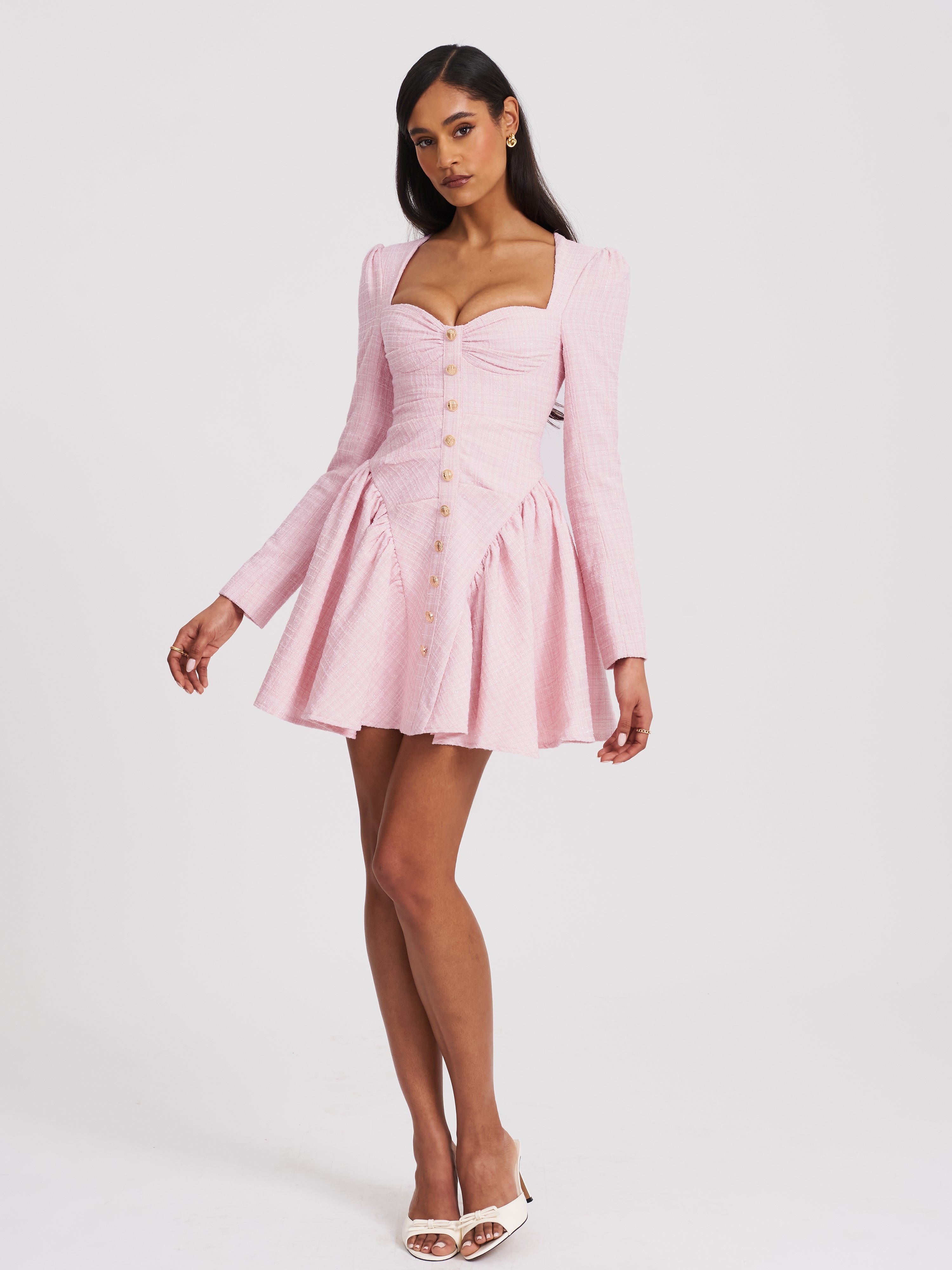 robe élégante en tweed rose
