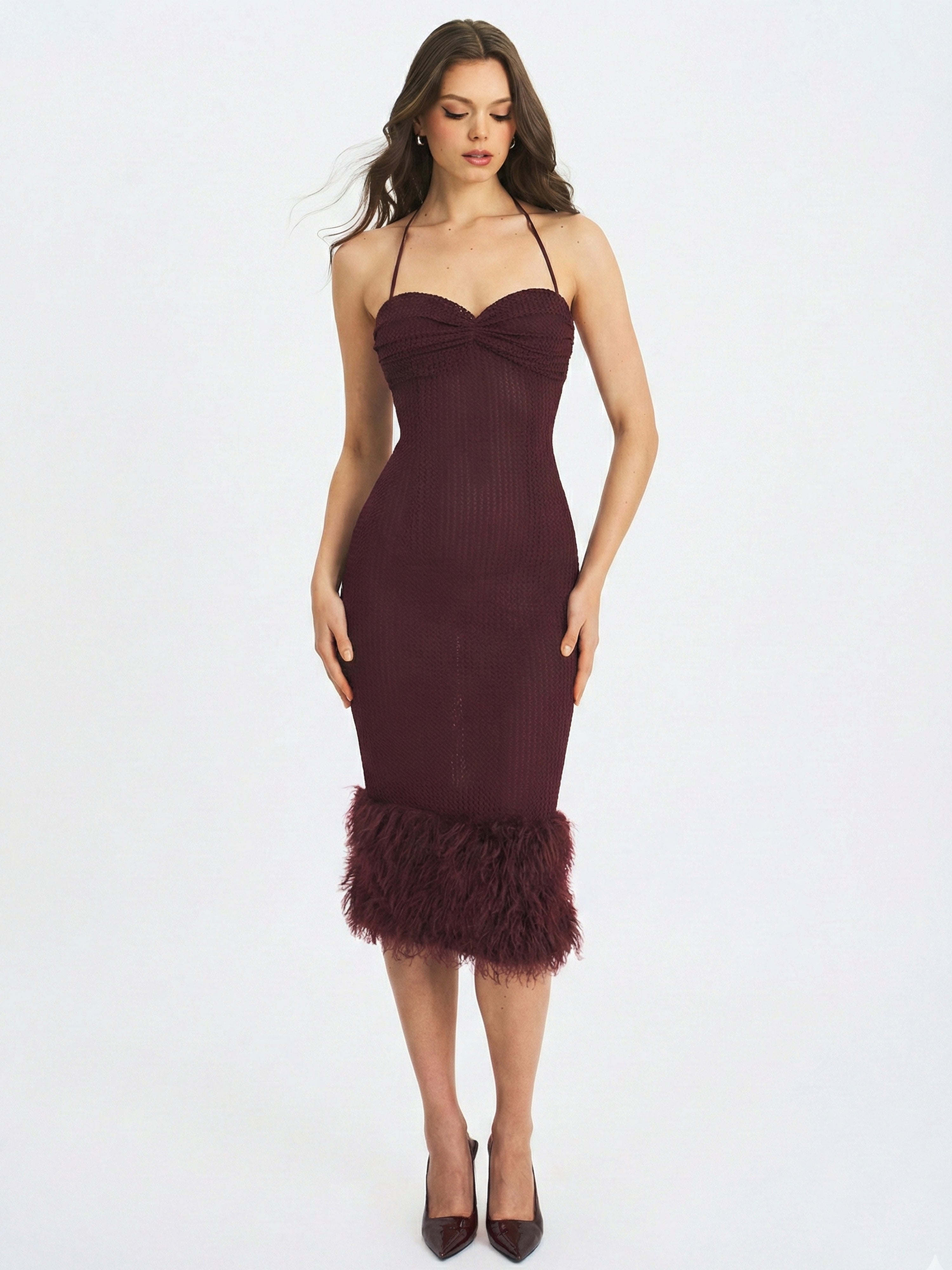 robe midi Pluma Maroon