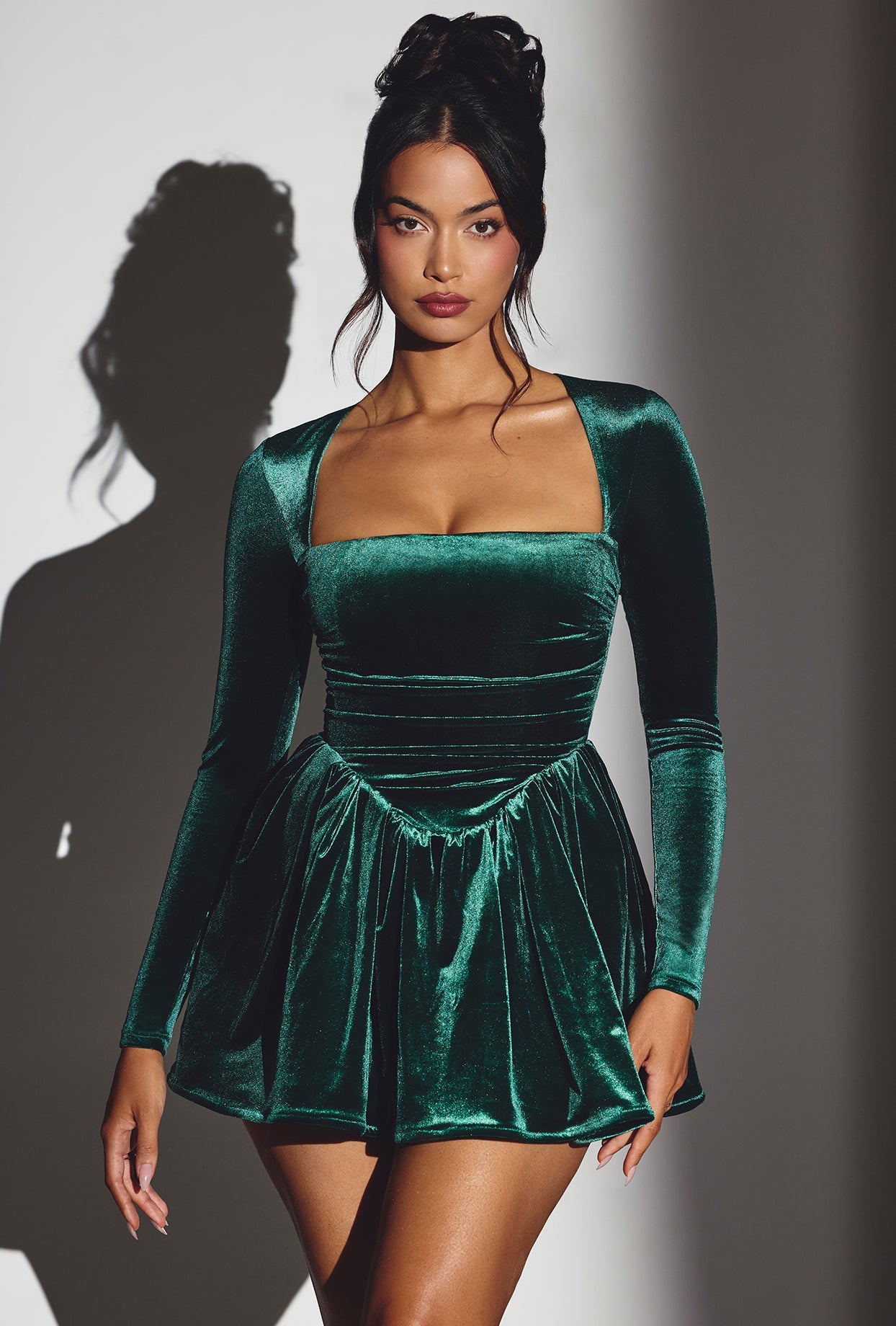 velvet long sleeve corset mini dress