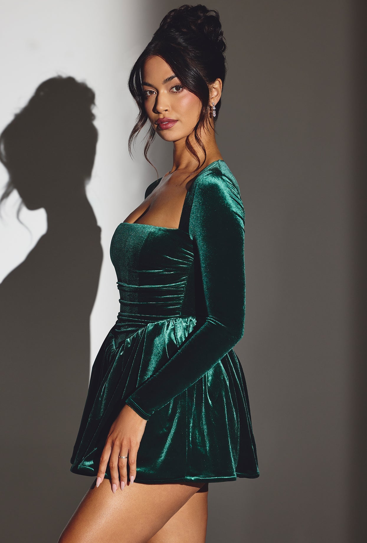emerald green velvet mini dress
