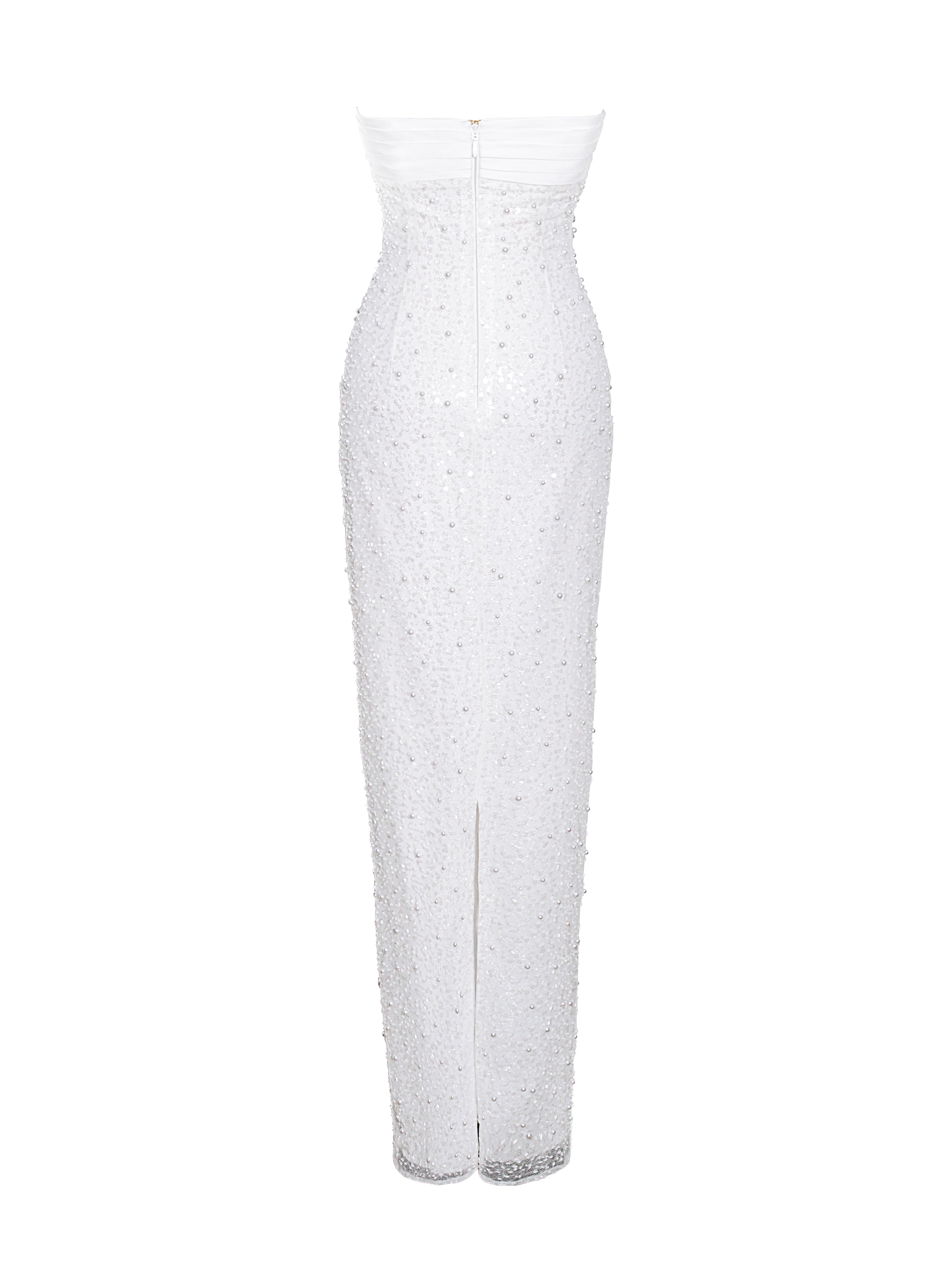 robe satin blanc perlé