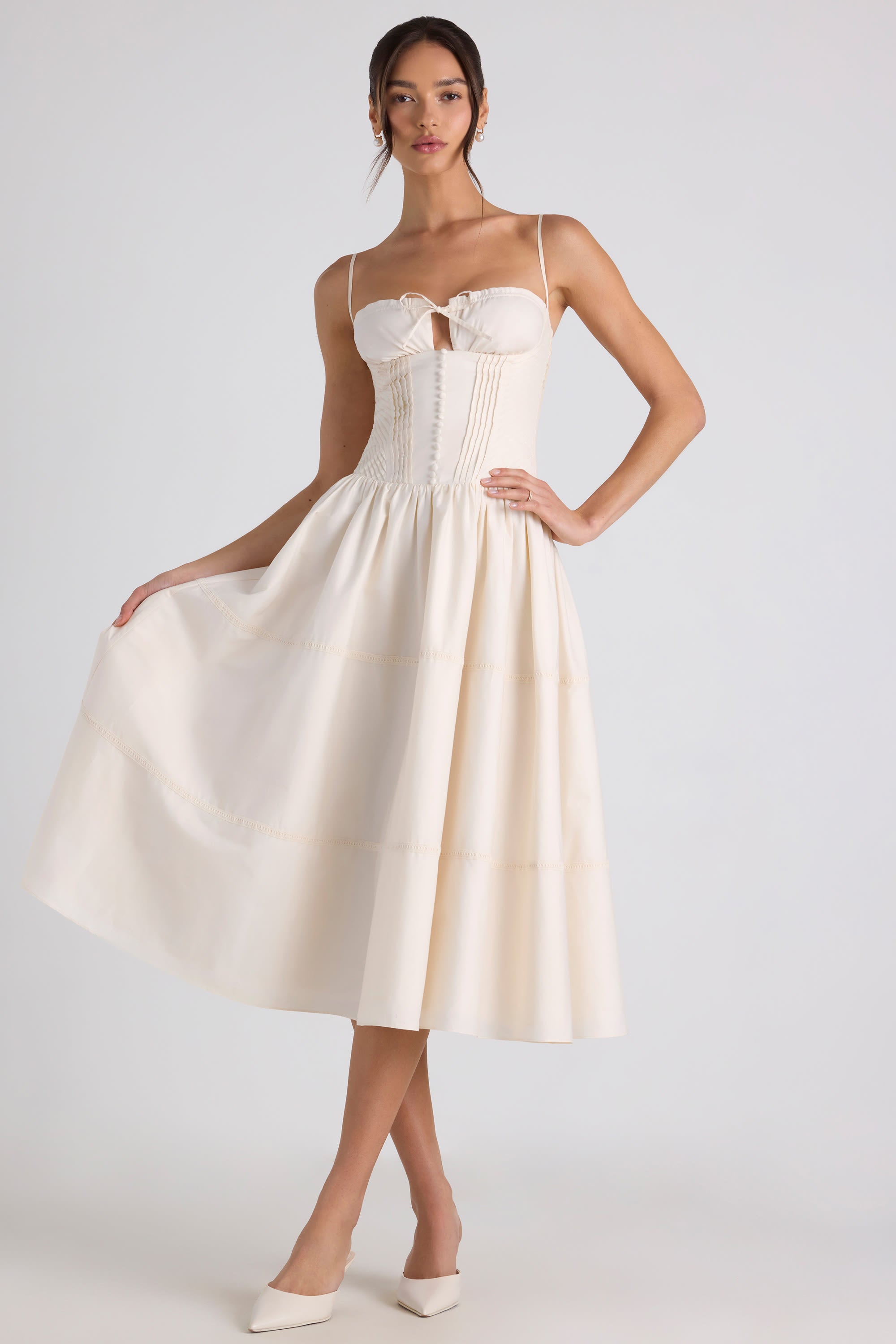 lace-trim midaxi robe ivoire