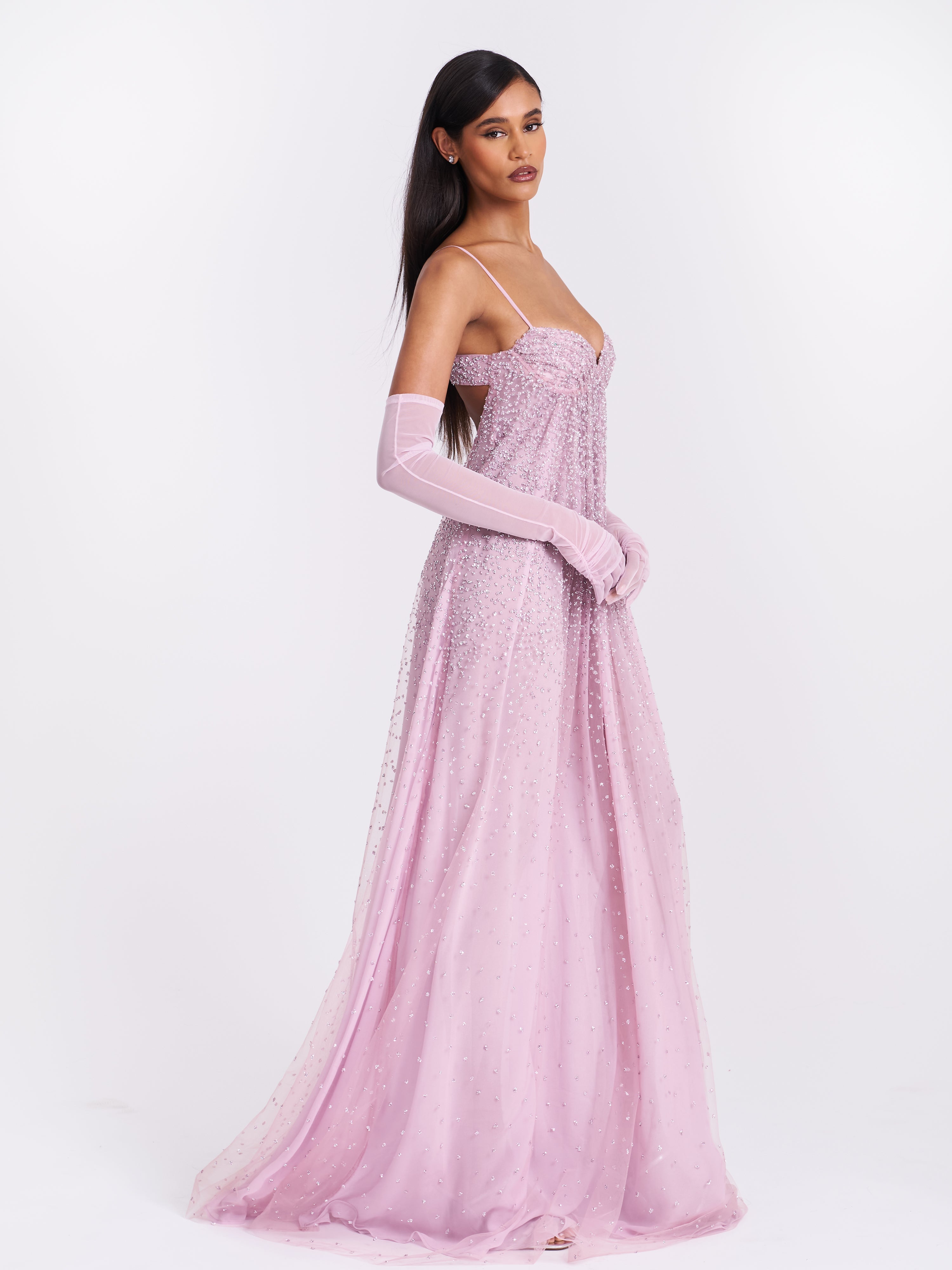 robe de soirée avec strass roses