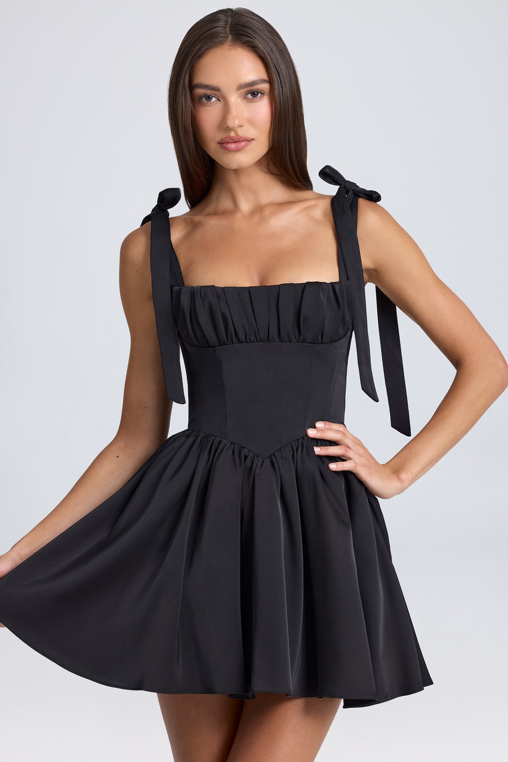 robe mini corset drapée noire
