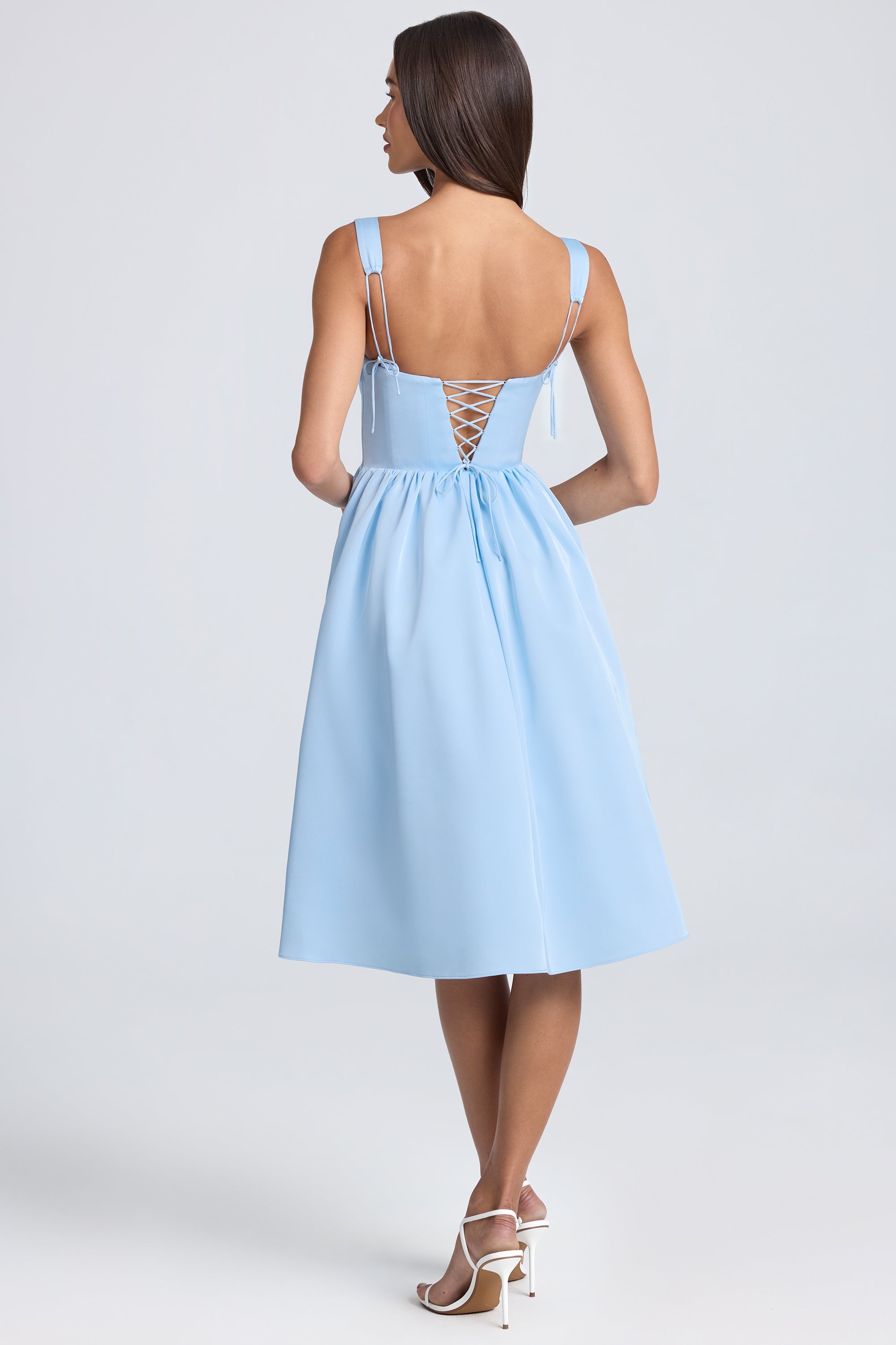 corset bleu poudre mi-long