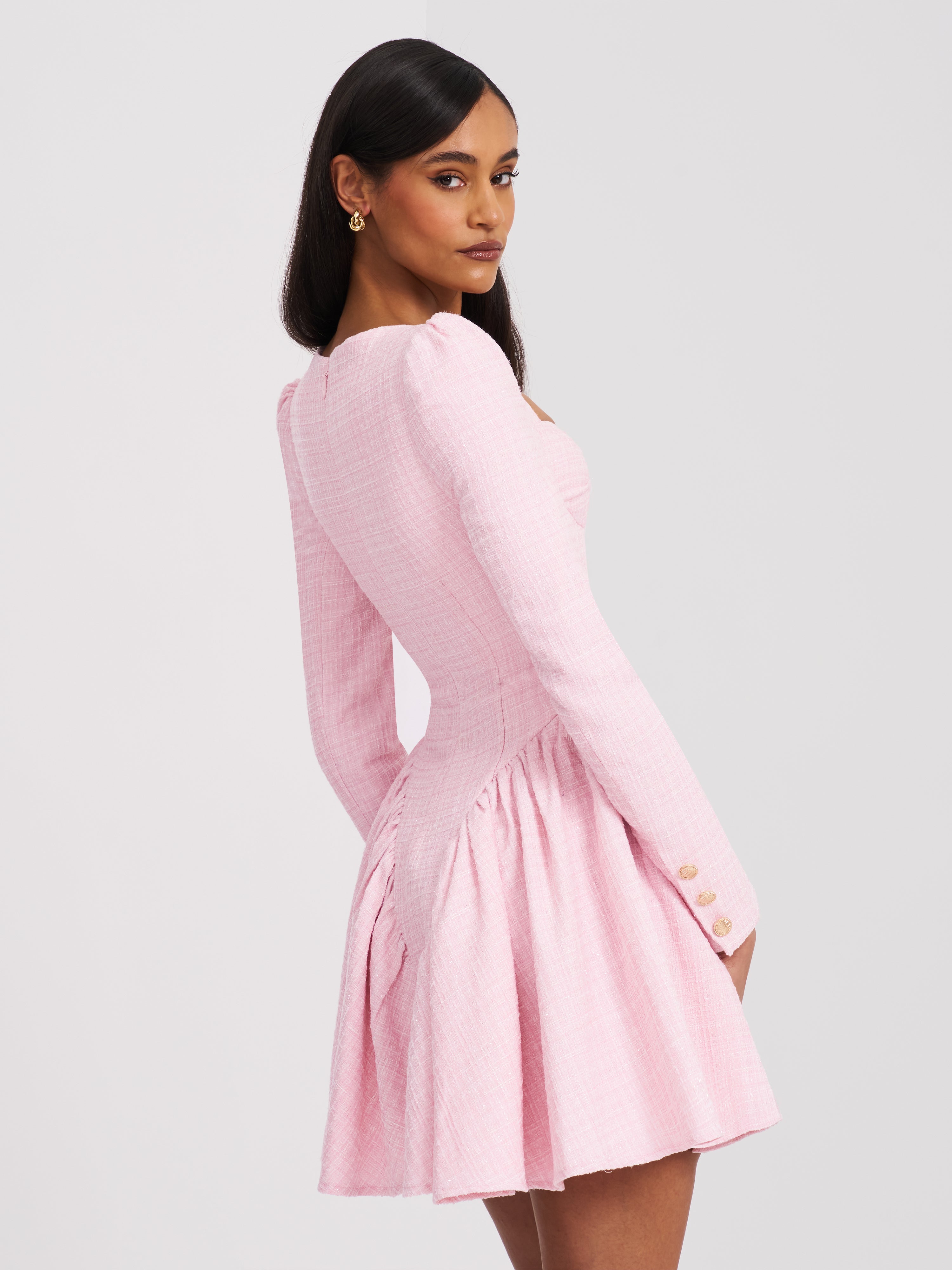 robe sophistiquée tweed rose