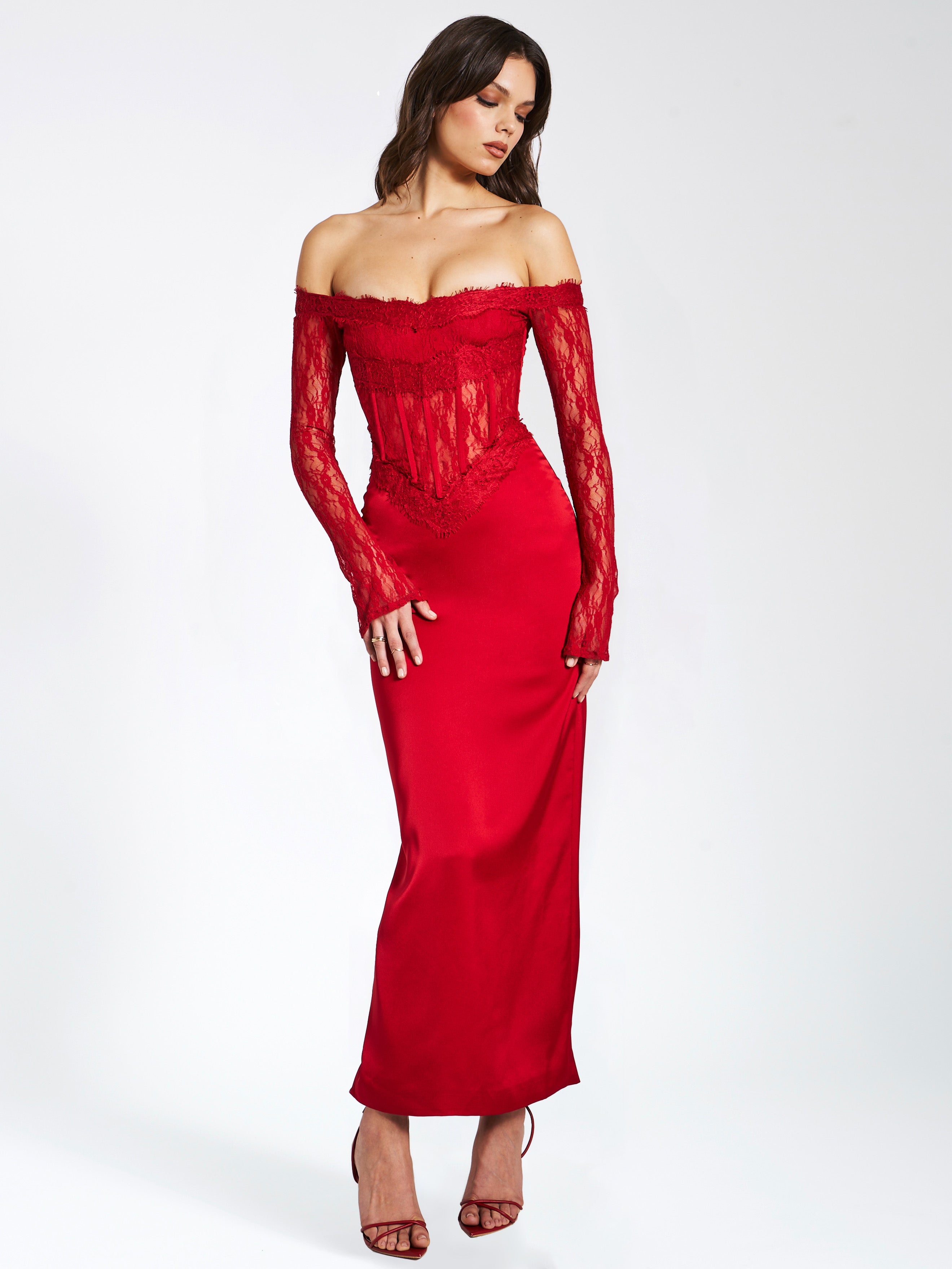 Robe longue corset rouge