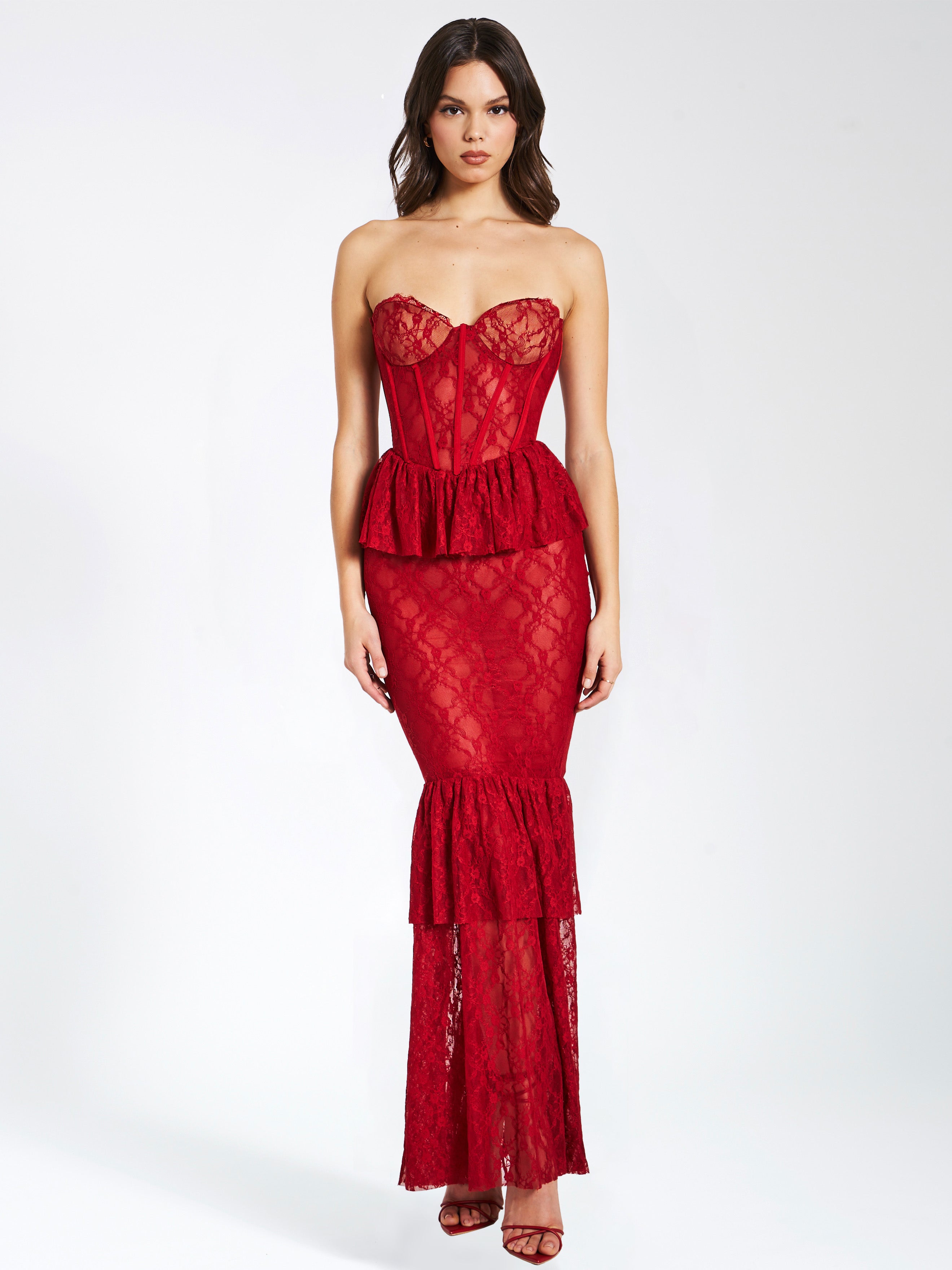robe corset sirène en bordeaux
