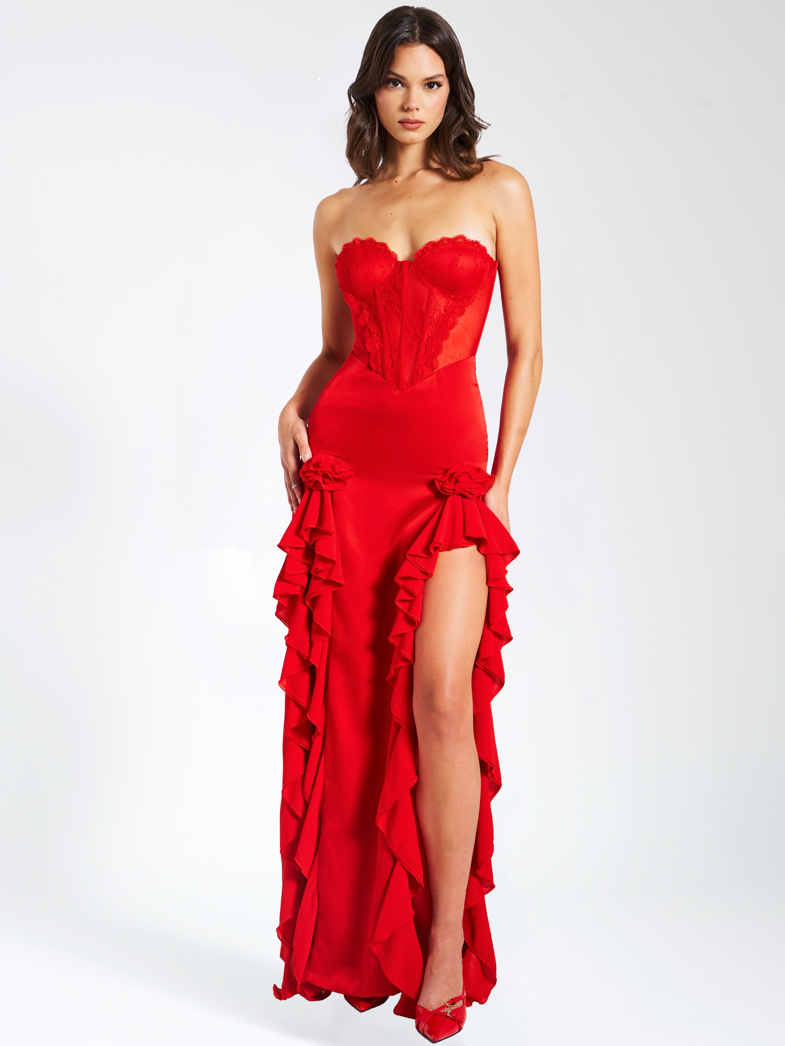robe corset en satin rouge