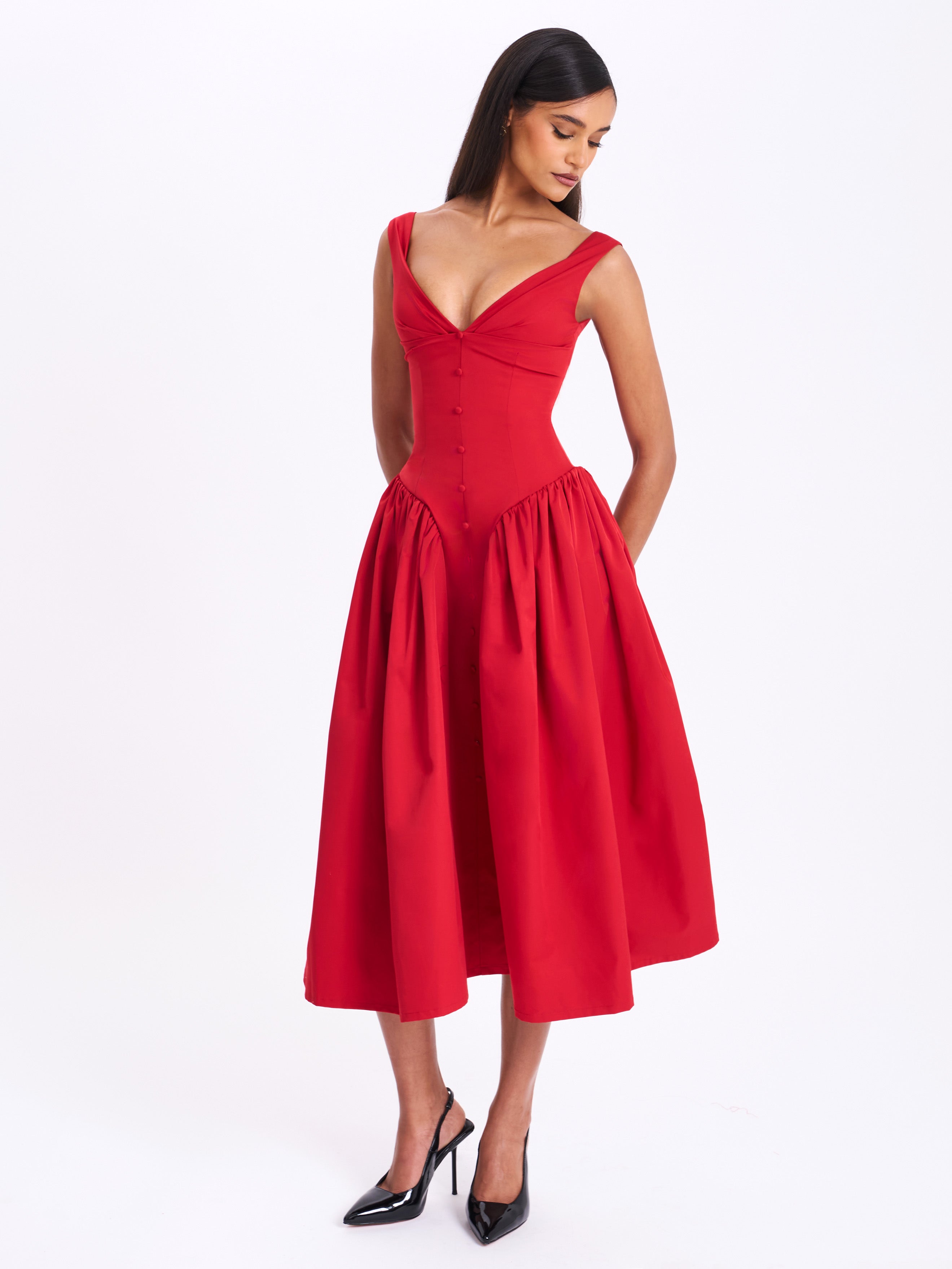 détail boutons Nahla Red Dress