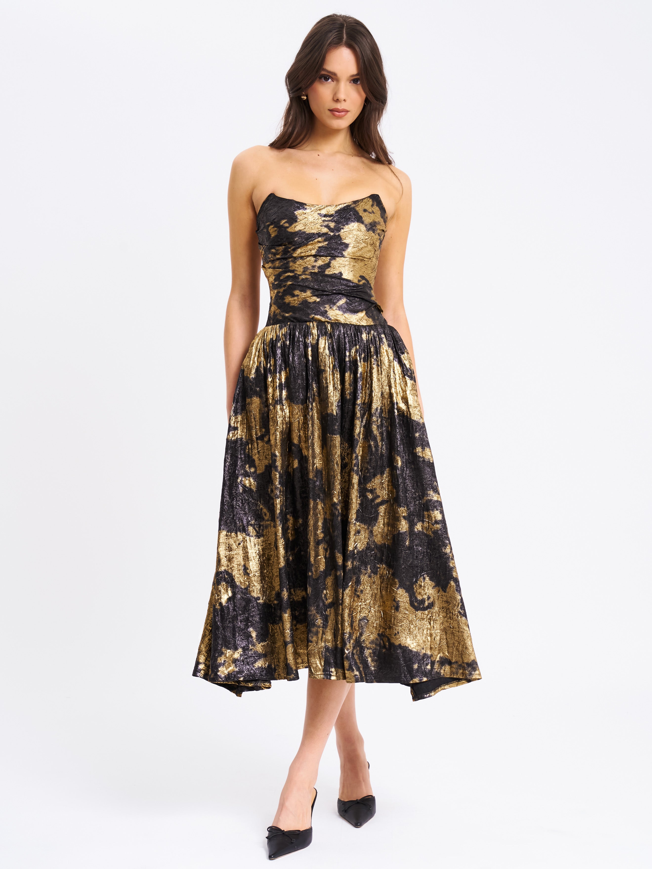 Saanvi Gold Tie Dye Bronzing Dress