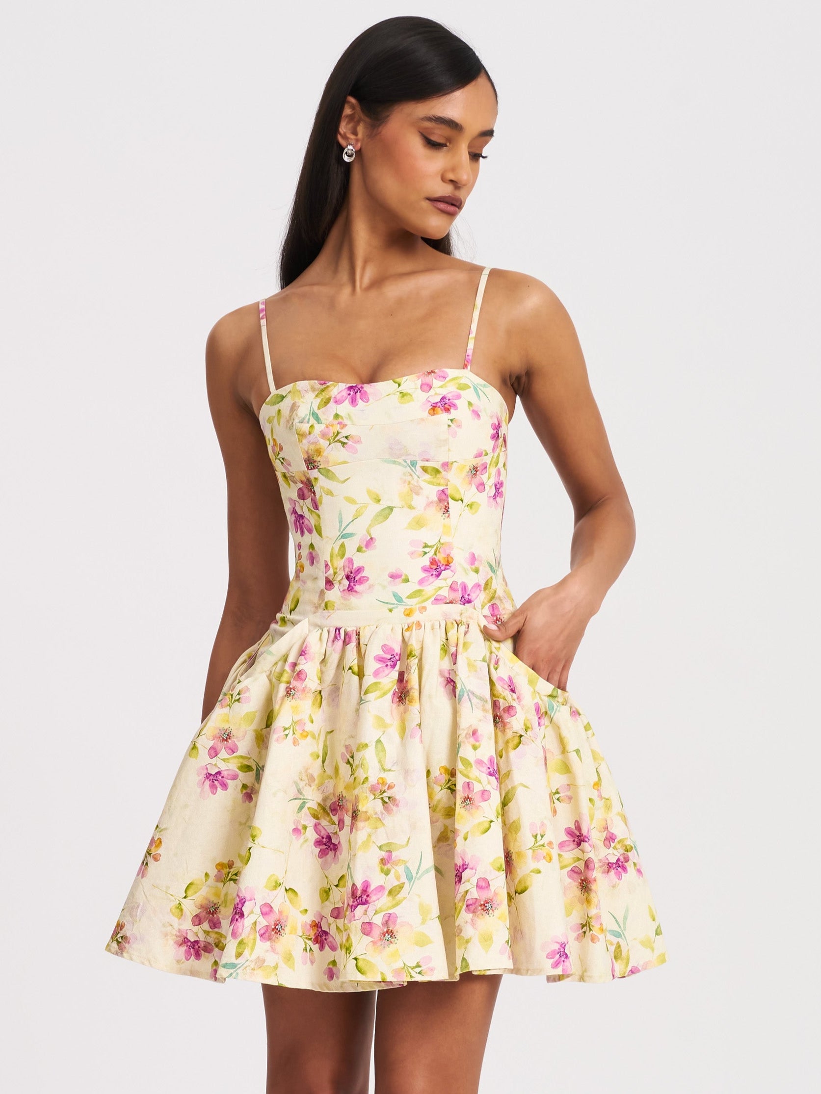 imprimé jaune et rose Valda