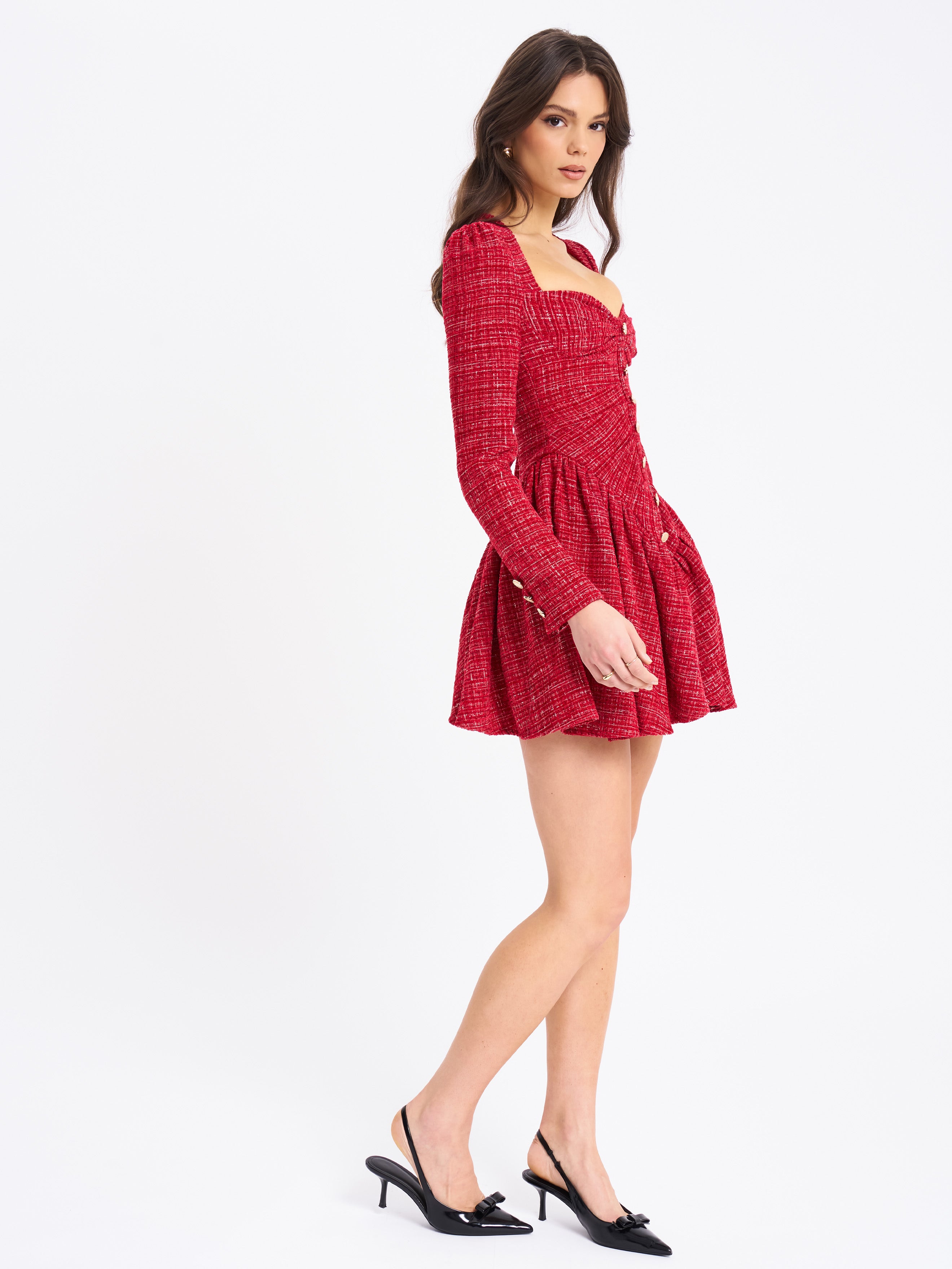 mini dress tweed rouge