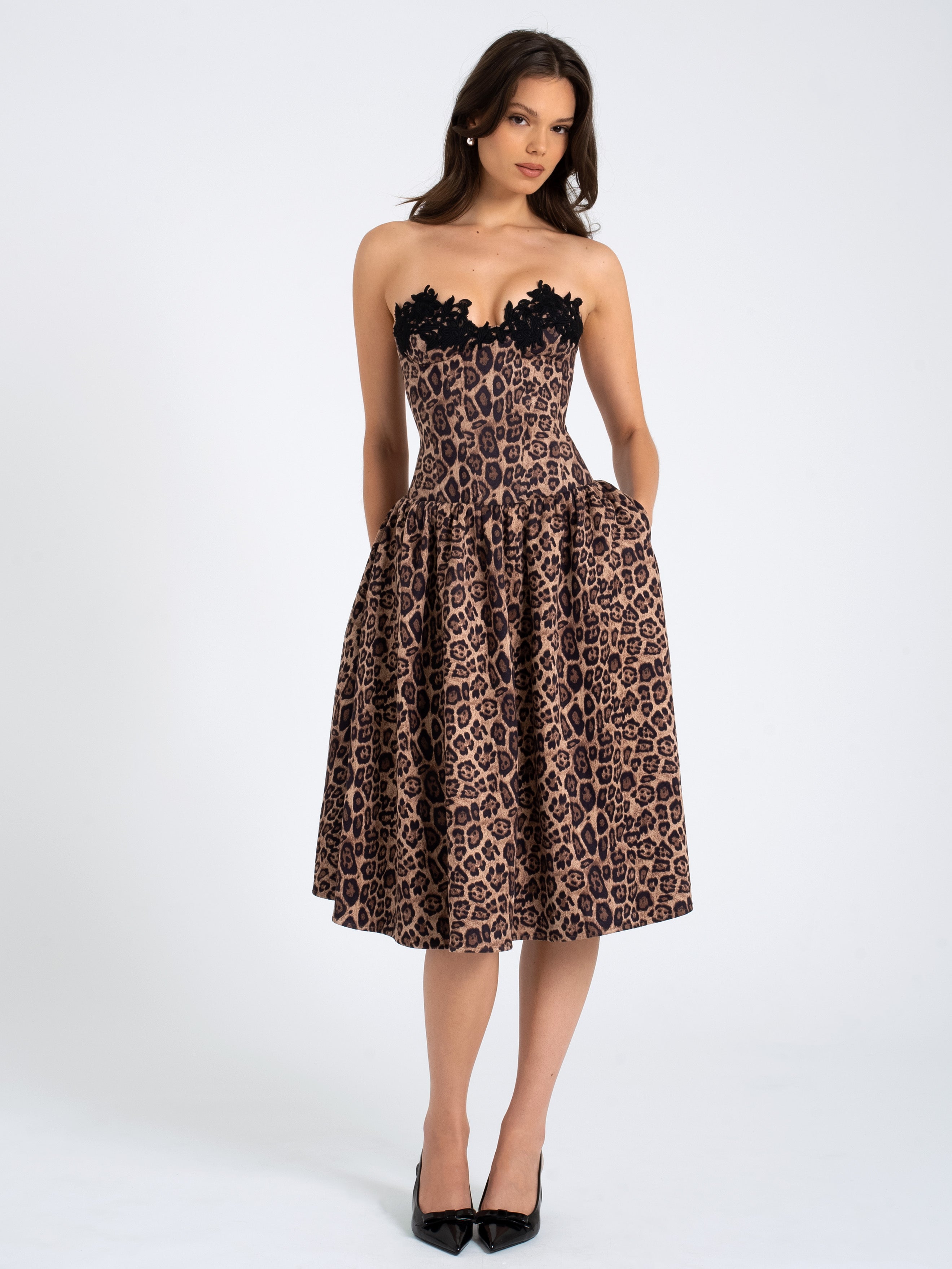 Uchenna Cheetah Print Stretchy Strapless Midi Dress