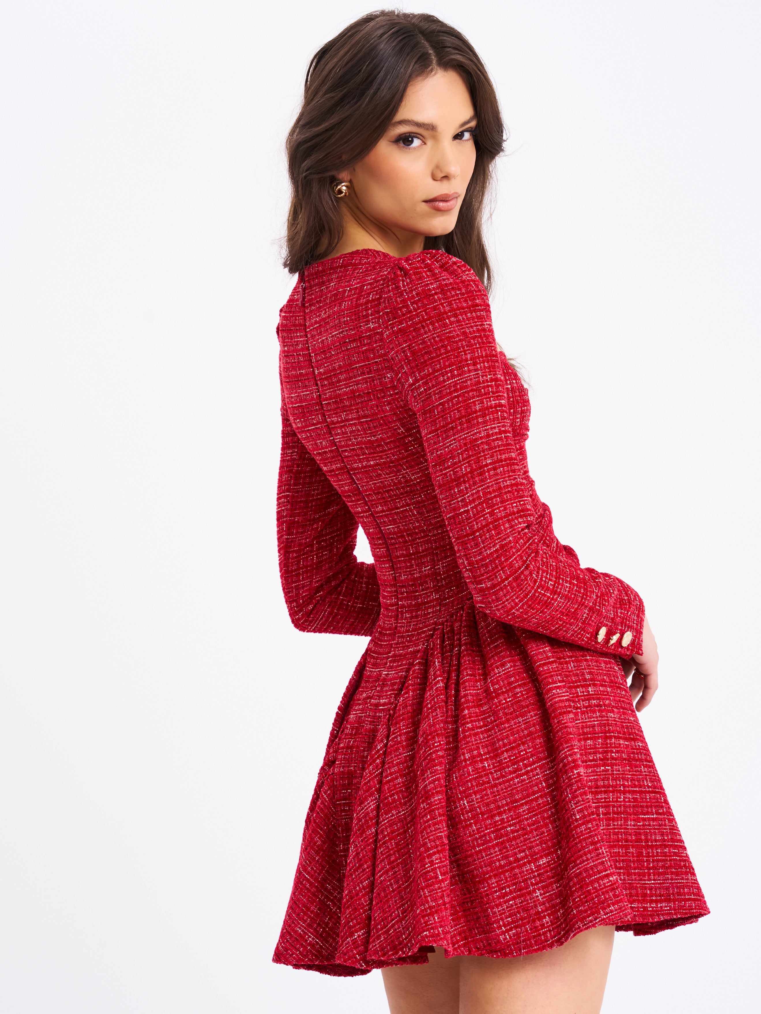 robe ceinturée rouge tweed