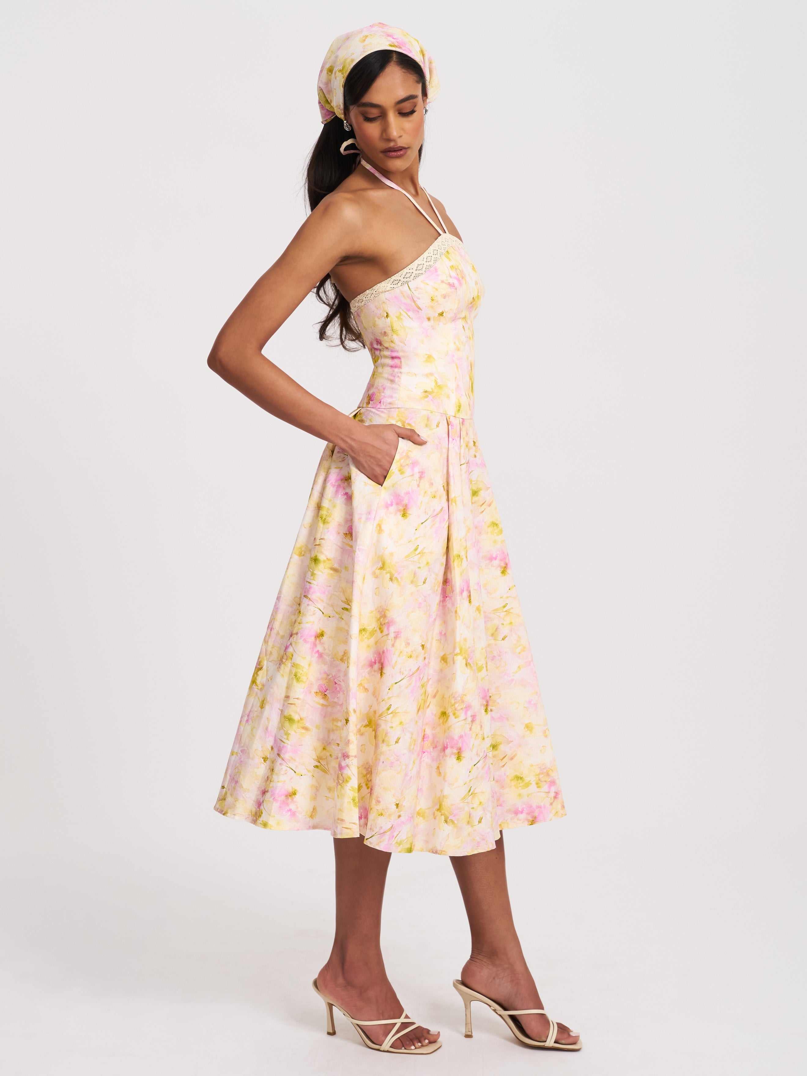 robe féminine lin jaune rose