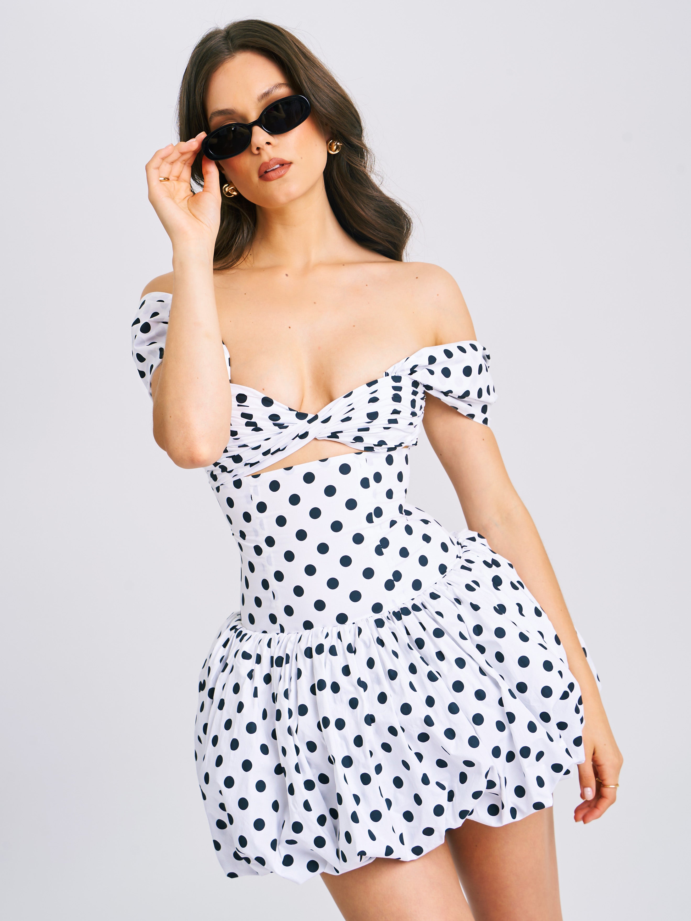 Robe mini bulle en popeline à pois