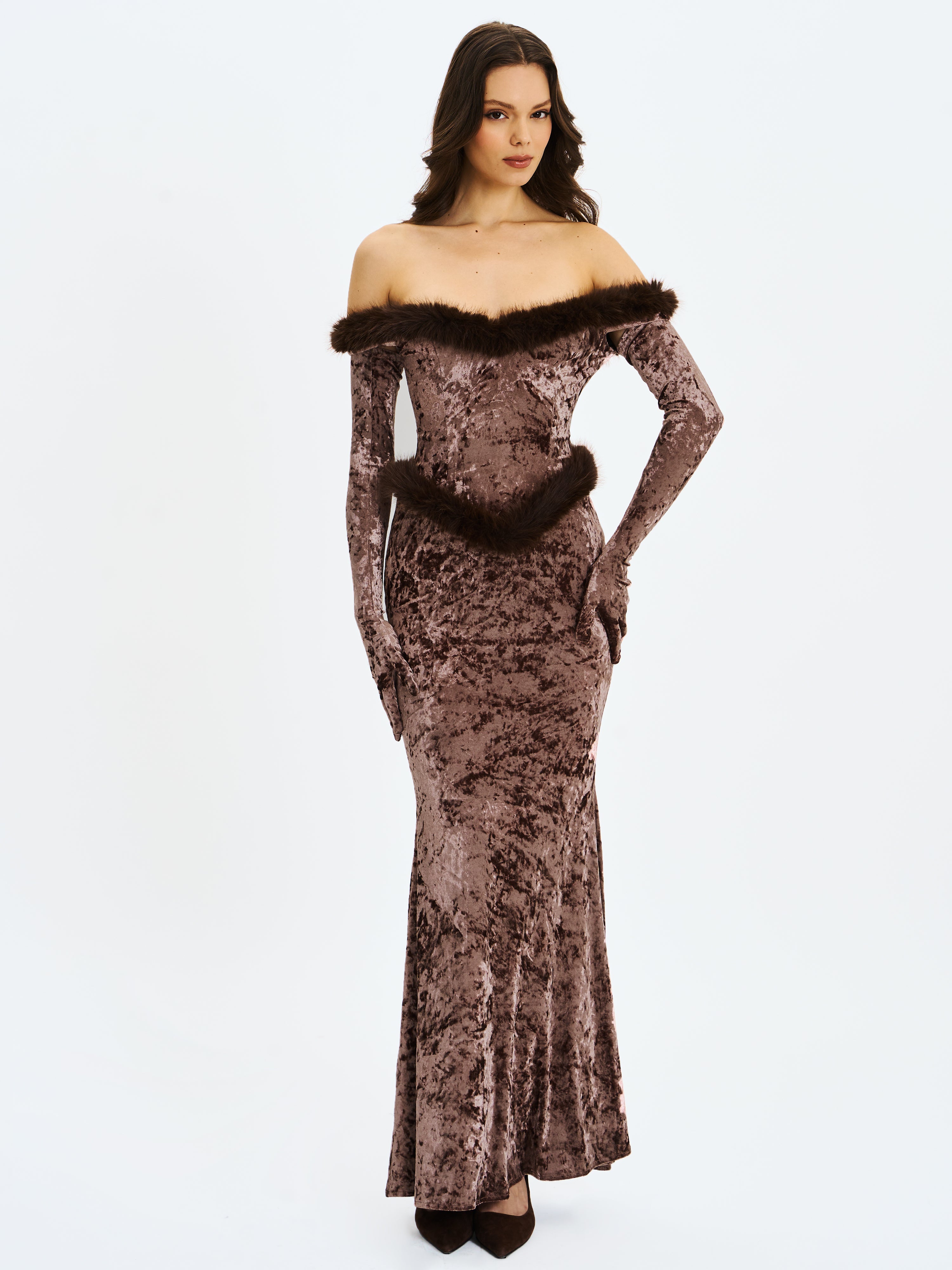 robe Tessa velours café